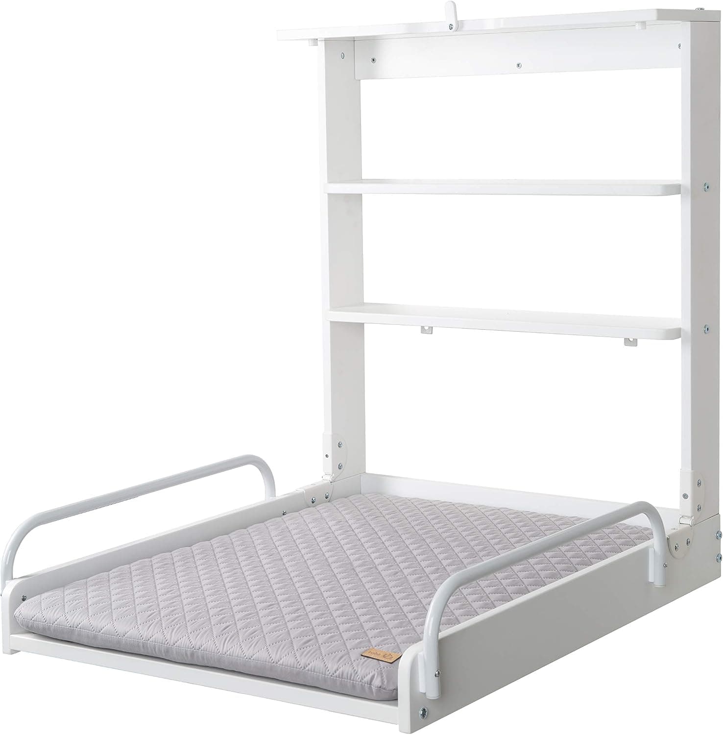roba Cambiador de Pared Plegable + Colchón para Bebés Impermeable roba Style Gris - Soporta hasta 15 kg - Madera Blanca