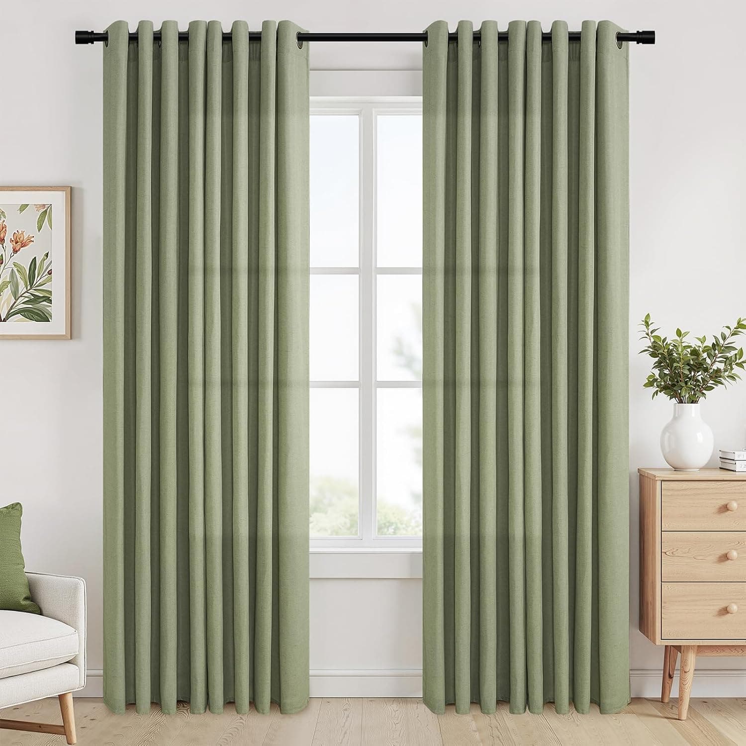 Topfinel Cortinas Lino-Algodón con Ojales, Verde Salvia, 140x235 cm, 2PCS