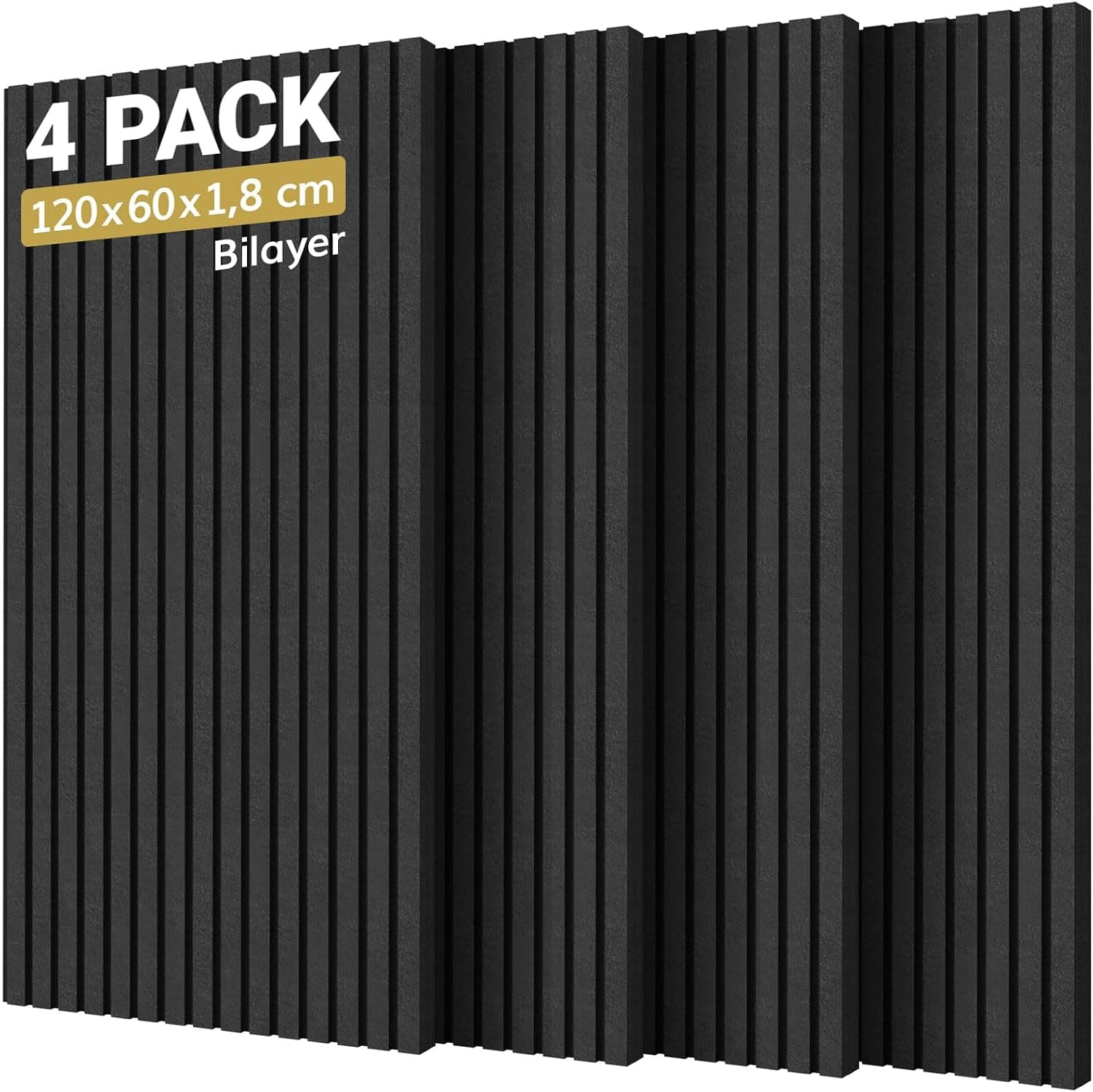 TONOR Pack 4 Paneles Espuma Aislante Acústicos, 120x60x1.8cm Valido para Grandes Azulejos Insonorizacion, Reducción de Ruido, Sonido, Hogar, Podcast, Estudios Grabación, Oficinas, Decoración, Negro