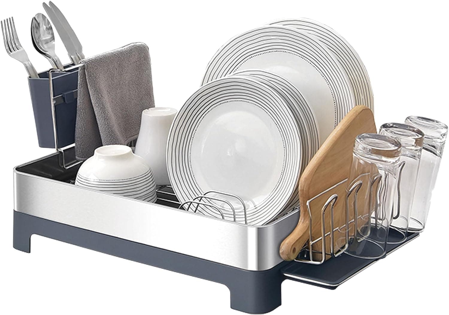Amig - Escurreplatos Siba - 51 x 32 x 24,6 cm - Acero Inoxidable y Plástico - Color Gris - Escurridor con Bandeja para Goteo y Soporte para Cubiertos - Capacidad 10 Platos y 4 Vasos