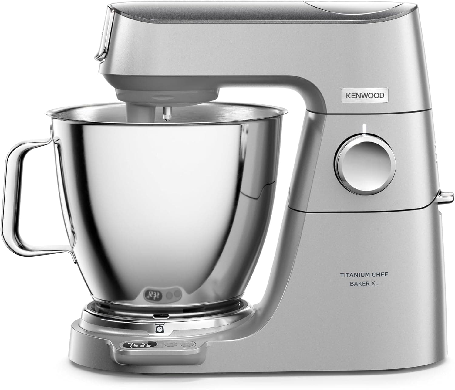 Kenwood Titanium Chef Baker XL KVL85.224SI, Robot de Cocina, Balanza Integrada, Boles Acero Inoxidable 5L y 7L, Pala K, Gancho para Amasar, Varillas, Vaso de Cristal, Picadora Carne, 1200W, Plateado