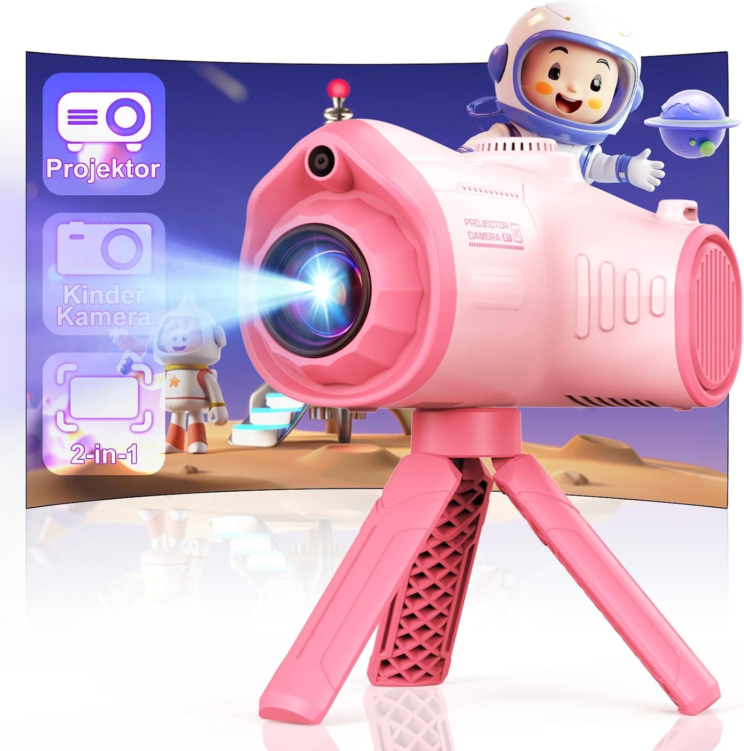 CHAKEYAKE Camara Fotos Infantil con Función de Proyección, 1080P Camara de Fotos para Niños con Trípode, Tarjeta SD 32G, Baterías 2500 mAh, Regalo para Niñas y Niños 3 4 5 6 7 8 9 10 11 12 Años-Rosa
