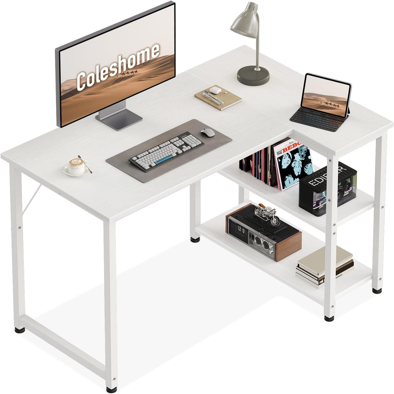 Coleshome Escritorio Esquinero en L, 100x70cm, Blanco