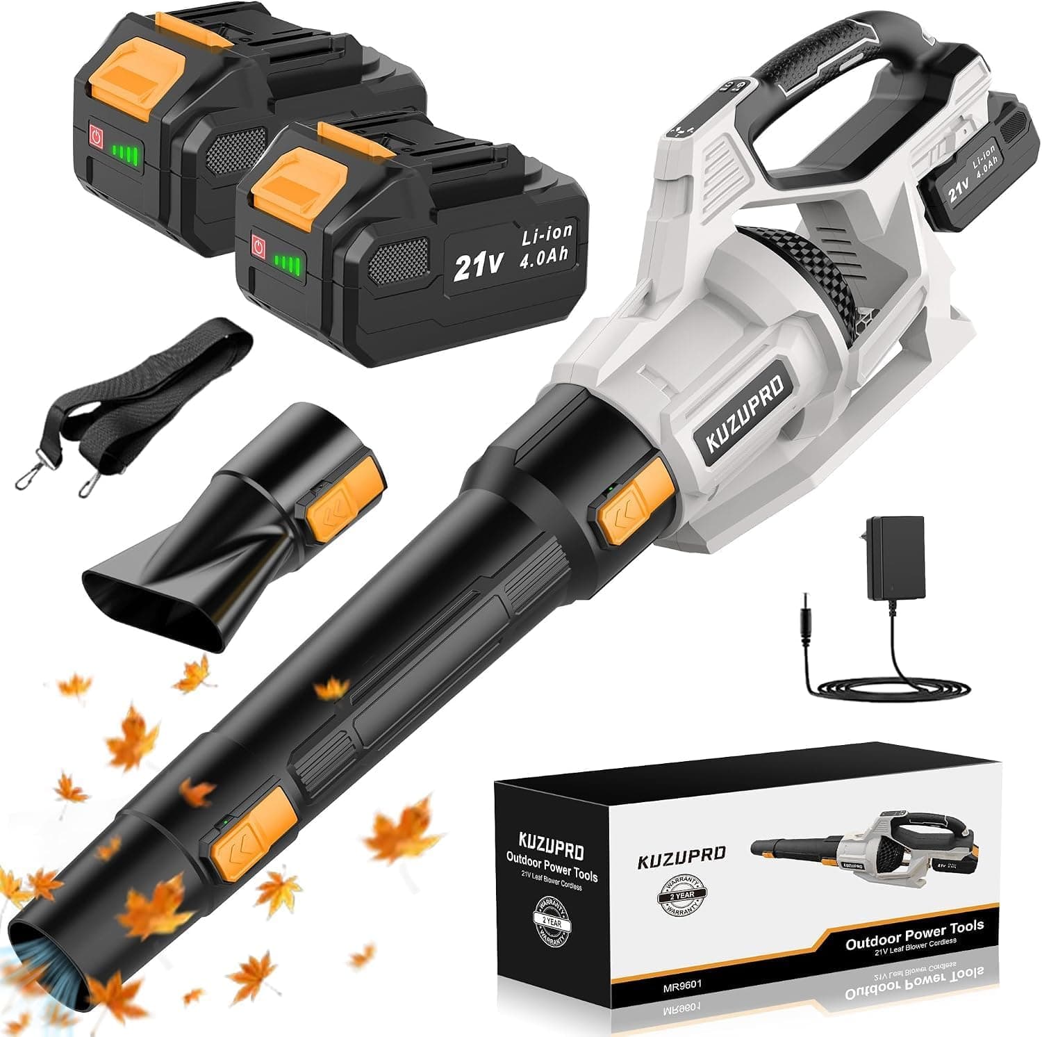 Soplador de Hojas a Batería KUZUPRO, 21 V, 2 Baterías de 4,0 Ah