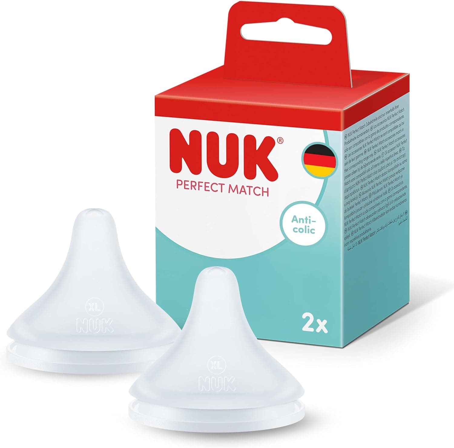 NUK Perfect Match Tetinas para biberón | 6+ meses | Tetinas para biberón anticólicos | Silicona | Pequeño | Paquete de 2