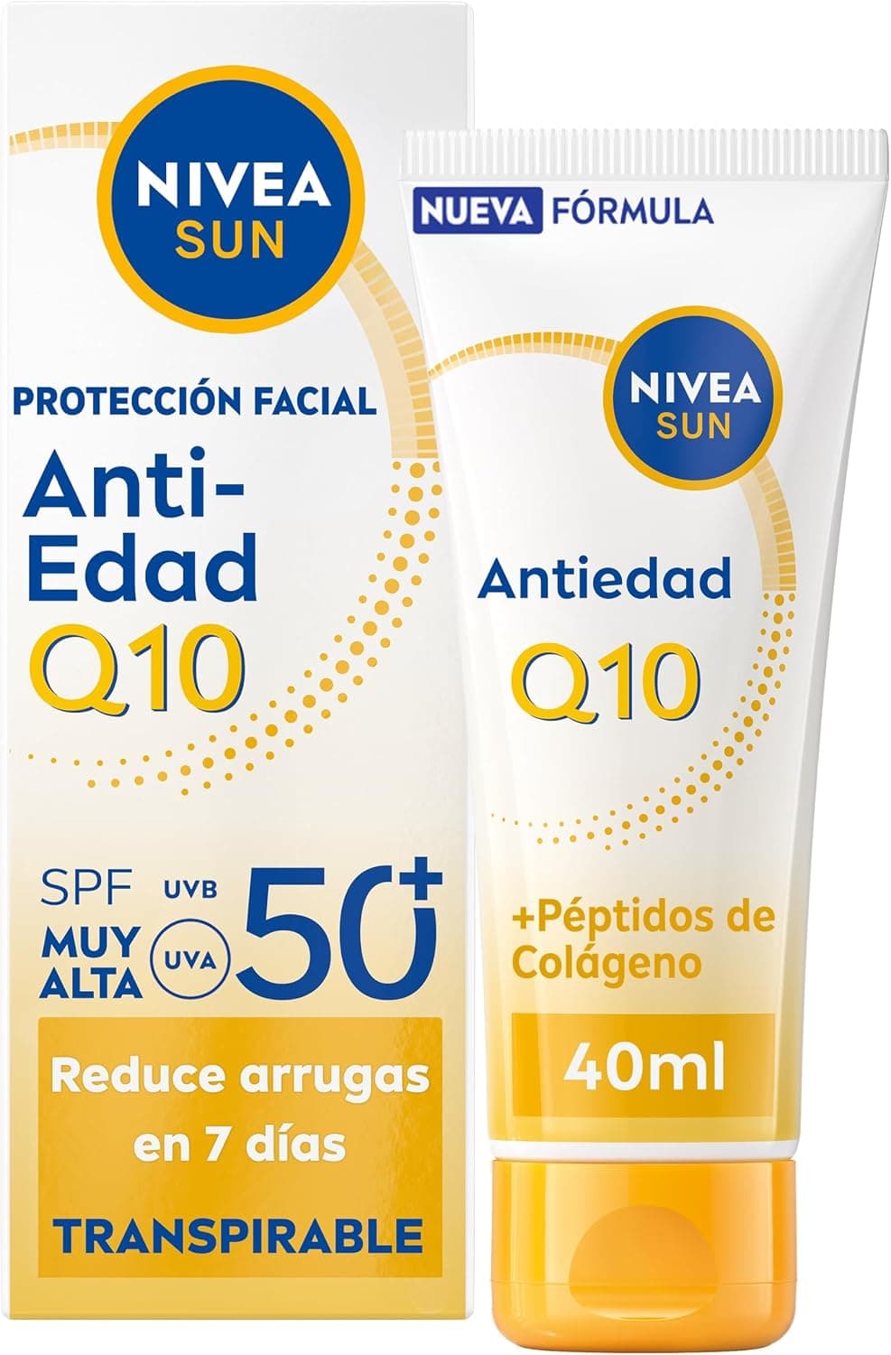NIVEA SUN Q10 Protección Solar Facial Antiedad Transpirable SPF50+ 40 ml
