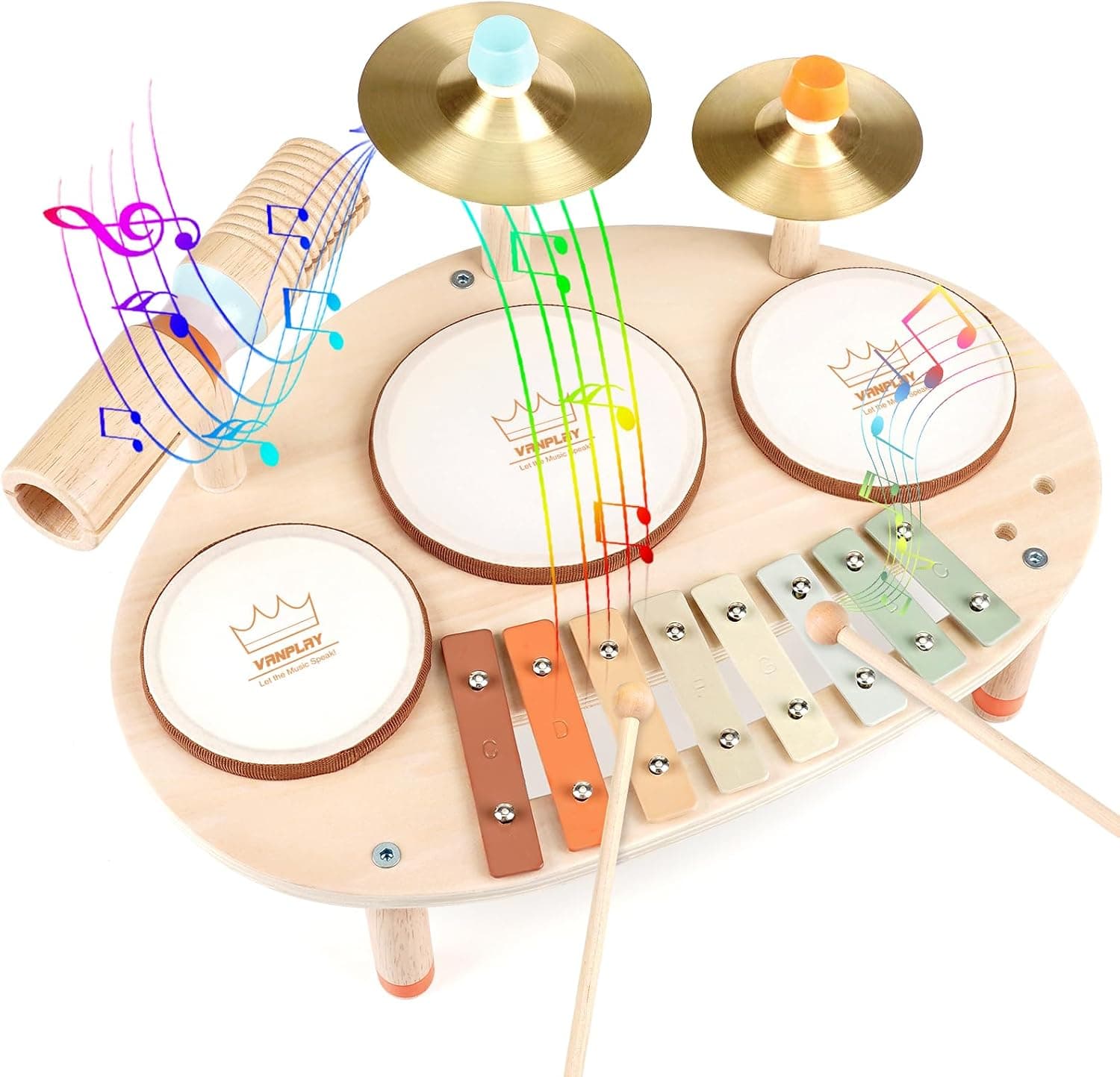 Vanplay Juguetes Niños 3 Años Tambor Infantil 9 IN 1 Juguetes de Madera Instrumentos Musicales Infantiles Regalo Niño 3 4 5 Años