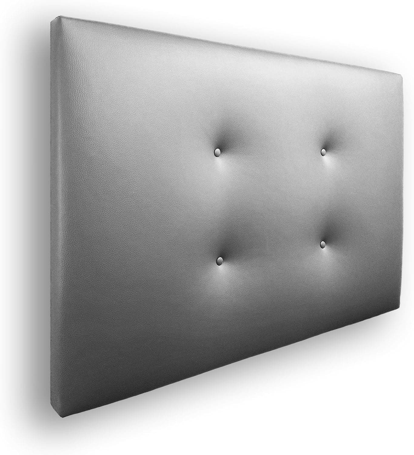 Silcar Home - Cabecero de Cama Carlo 105 Plateado - Estructura de Madera, Tapizado en Polipiel, Diseño Moderno con Dos hileras Botones, Fácil Instalación - Polipiel Plateado, 105 cm