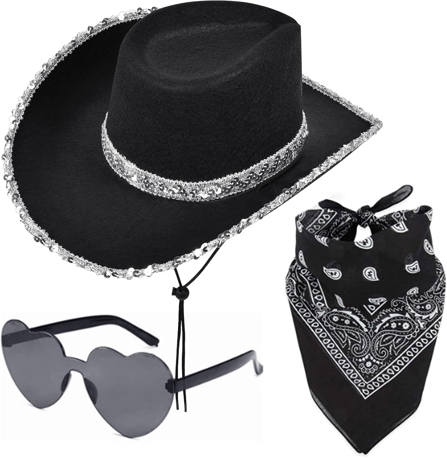 Aomig Sombrero Cowboy, 3PCS Vaquero, Bandana Gafas Amor