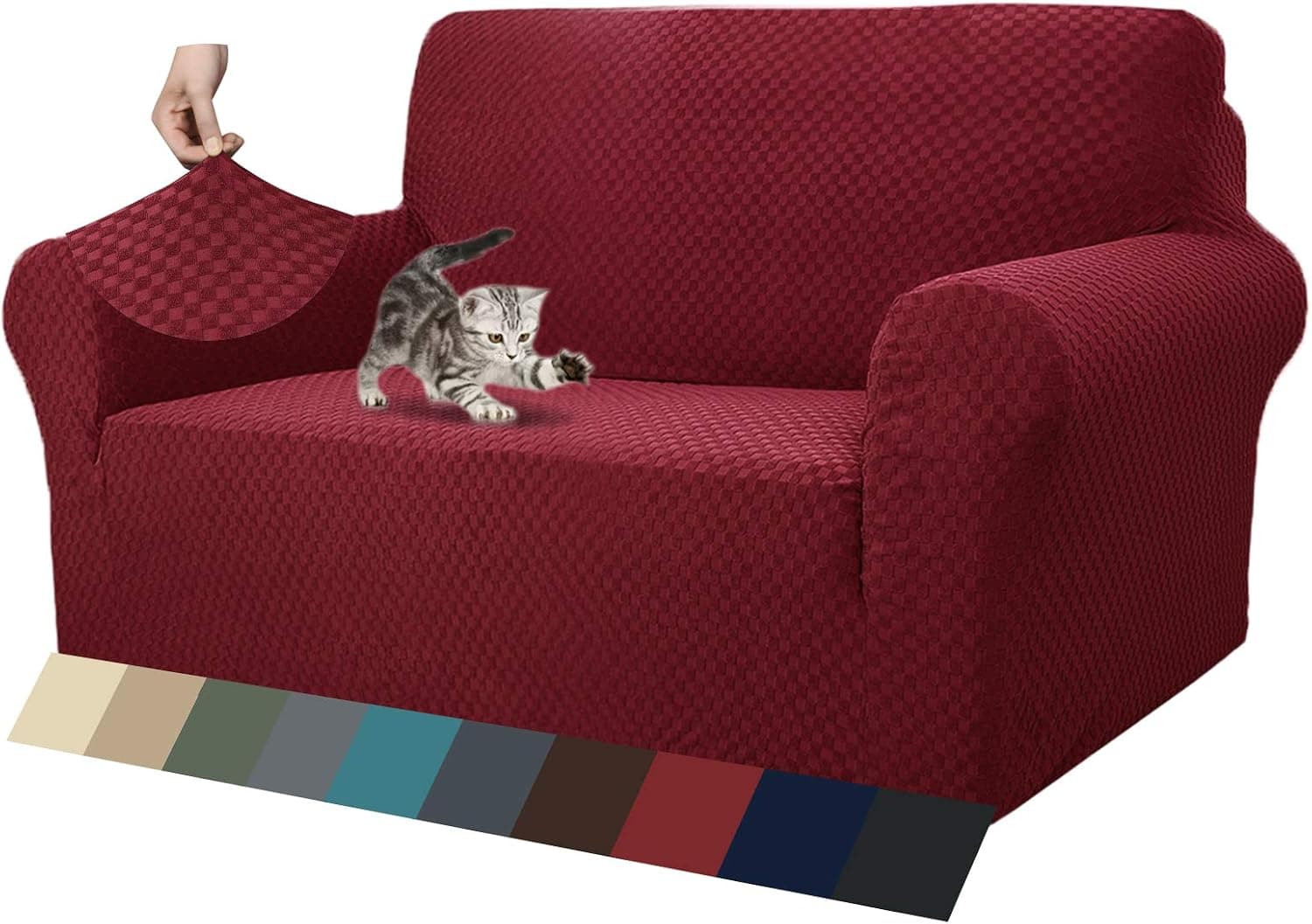 MAXIJIN Funda Nueva Jacquard para Sofá de 2 Plazas, Super Elástica Antideslizante, Amigable con Mascotas, Protector Elástico para Muebles (2 Plazas, Rojo Vino)