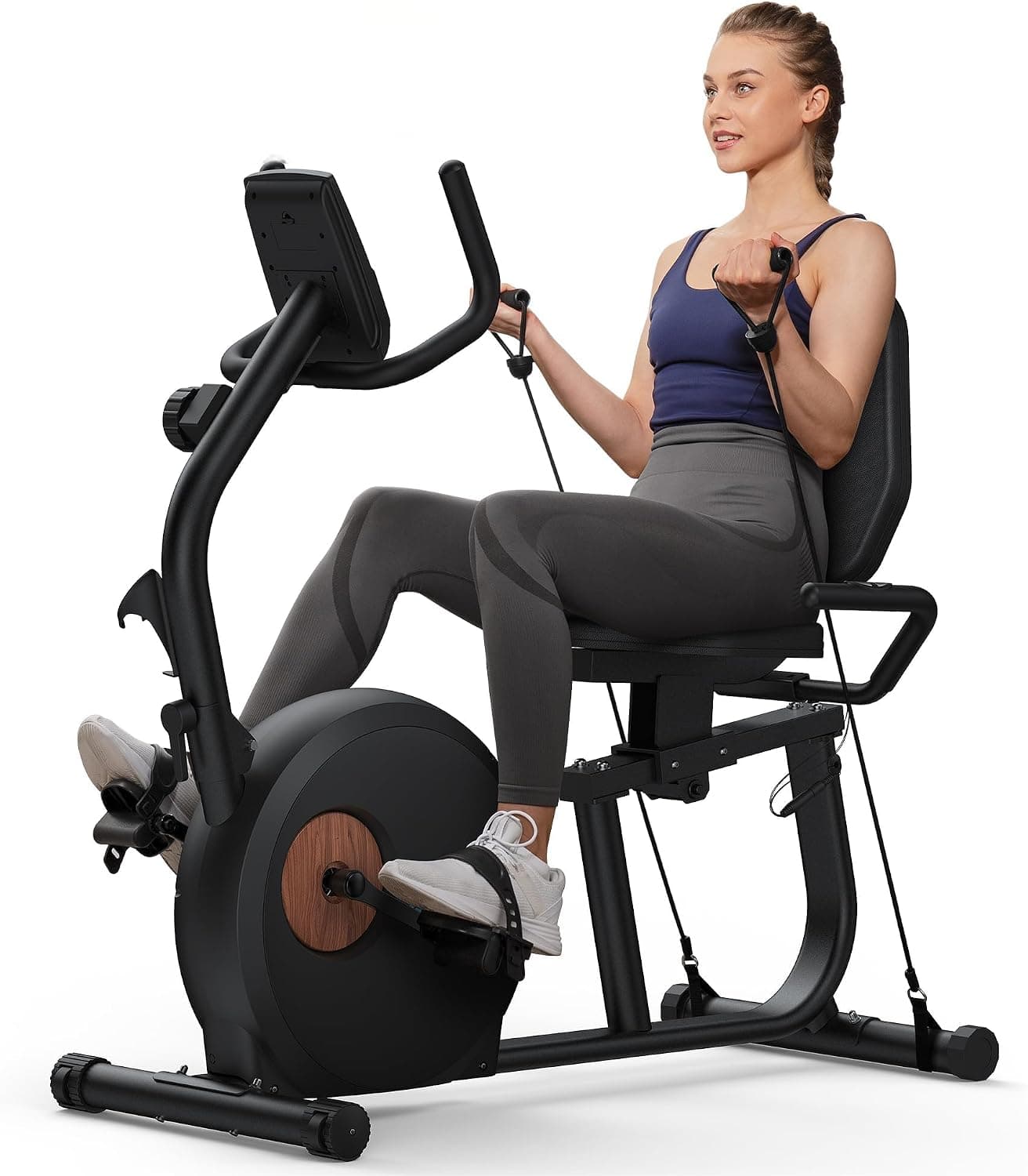 MERACH Bicicleta Estatica, Bicicleta Estática Magnética con 8 Niveles de Resistencia Ajustables, Bicicleta Reclinada con Pantalla LCD, Manillar de Frecuencia Cardíaca, Capacidad de Carga de 136 kg
