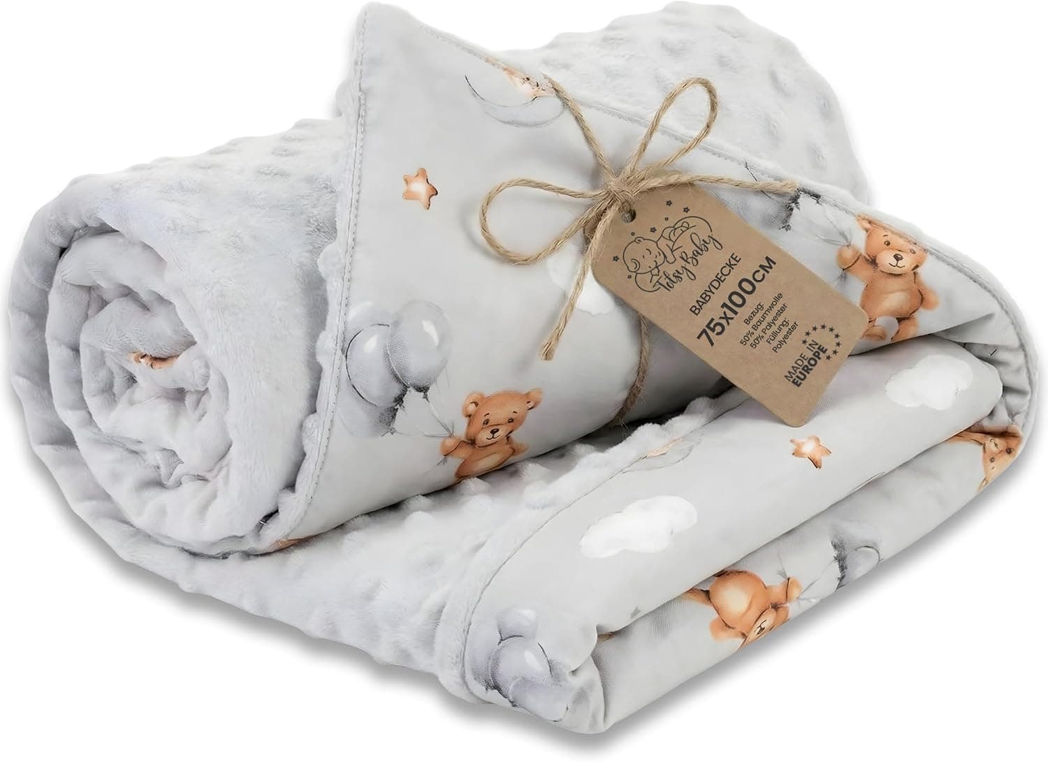 Totsy Baby Manta Bebe Polar Manta para Todo el año 100x75 cm Invierno Doble Cara – Minky algodón calentita Suave Mimosa Infantil recién Nacido – Manta Cuna Carrito Oeko-Tex Ositos de Peluche