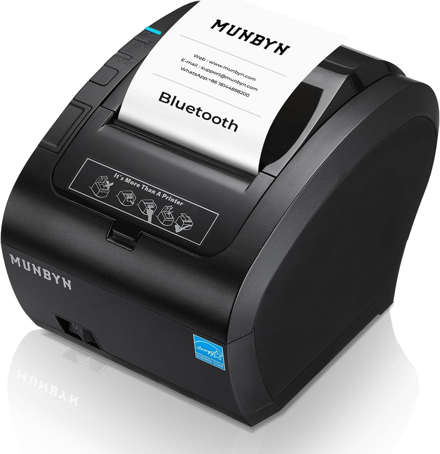 MUNBYN Impresora de Tickets Bluetooth, Impresora Termica Mfi, Puertos USB/LAN/Serial, Compatible con iOS, Android, MacOS, Windows, Linux, Chrome, con Tapa oleófuga y antisalpicaduras