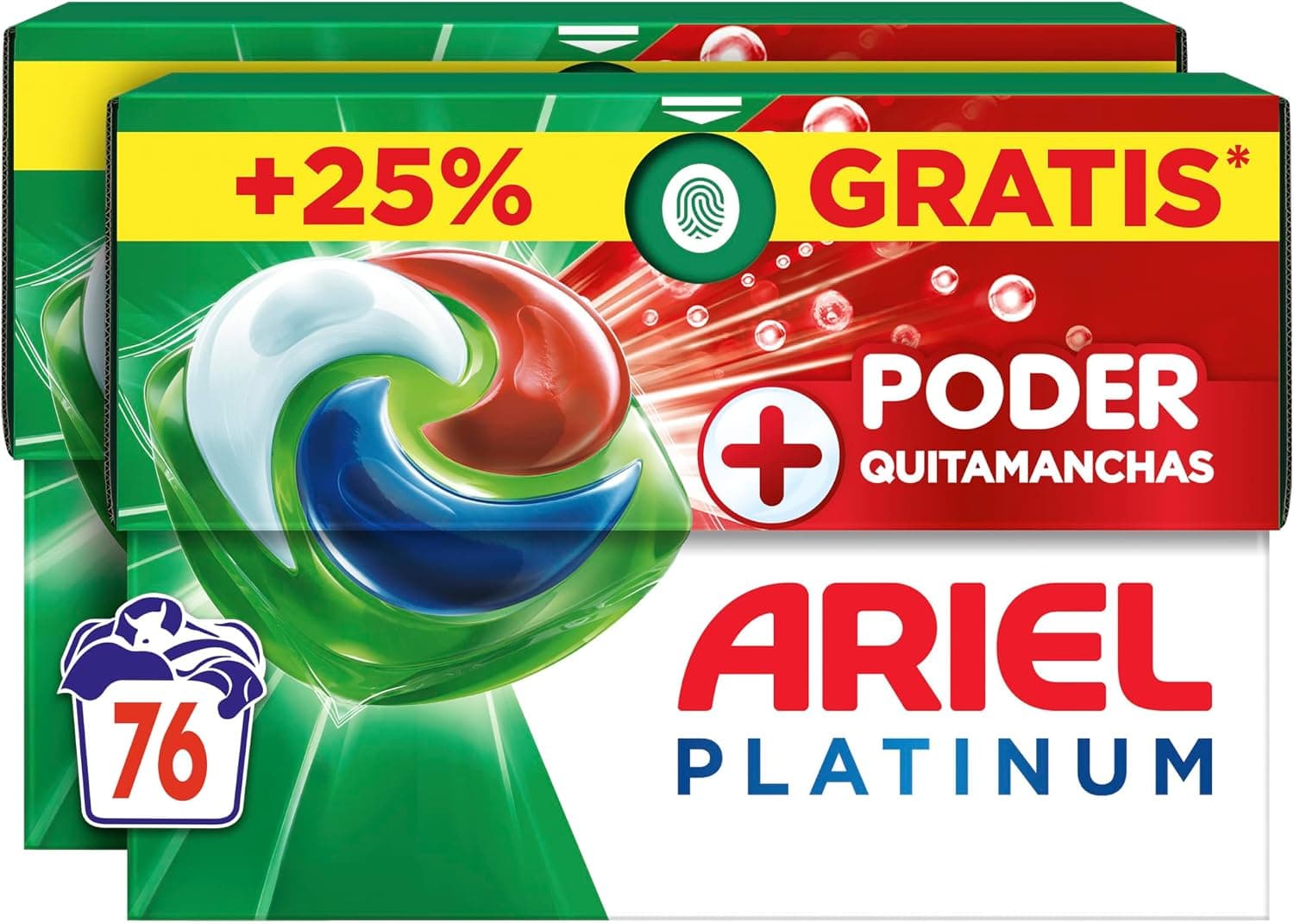 ARIEL PODS Platinum Detergente Lavadora Liquido 76 Capsulas/Pastillas, Jabon Extra Poder Quitamanchas, Limpieza Profunda