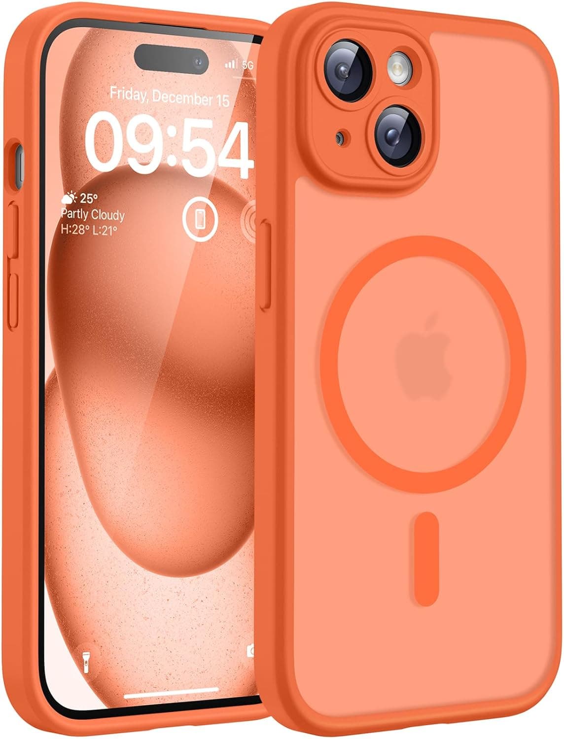 TOCOL Funda para iPhone 15 (6,1"), Compatible con MagSafe, Naranja