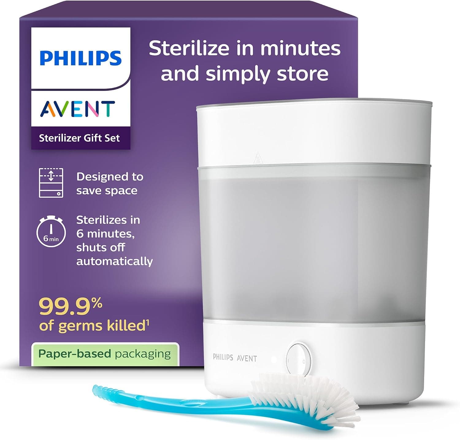 Philips Avent set de regalo de esterilizador: esterilizador eléctrico de vapor con cepillo para biberón y tetina, fácil limpieza y esterilización de biberones, extractores de leche, SCF291/30