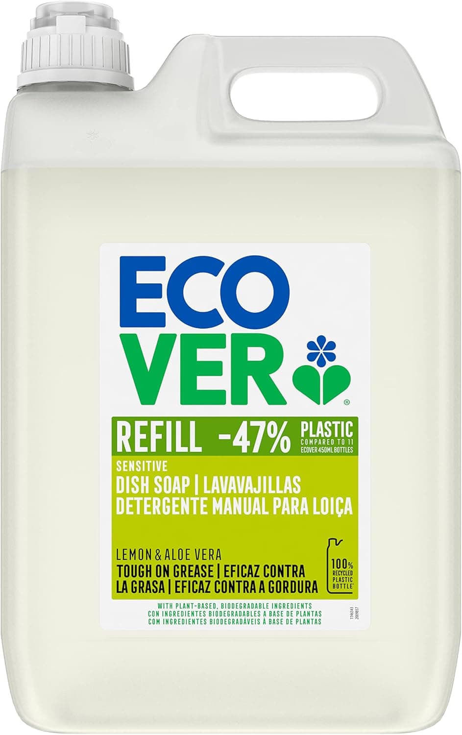 Ecover Lavavajillas líquido ecológico, Fragancia Lemon/Aloe, formato rellenable de 5L