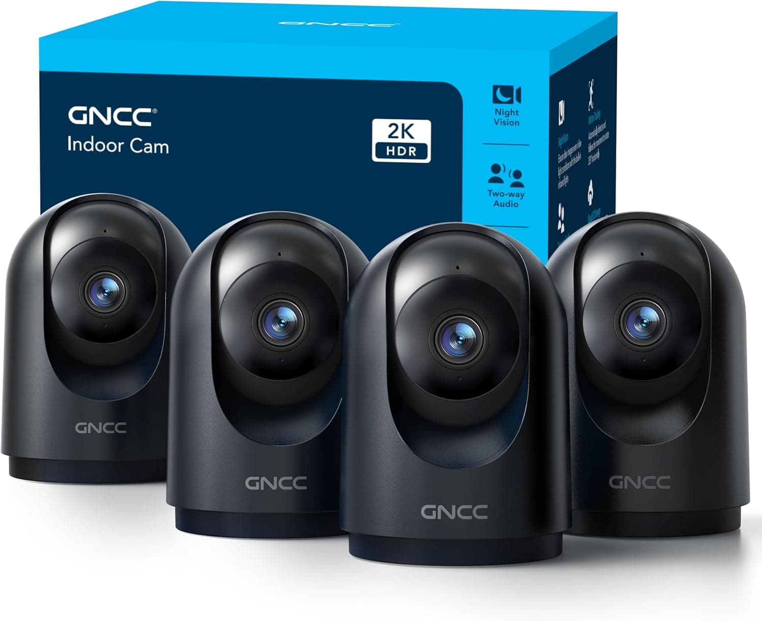 GNCC Cámara Vigilancia WiFi Interior 2K 3MP 2.4/5GHz Visión Nocturna 4 Pack