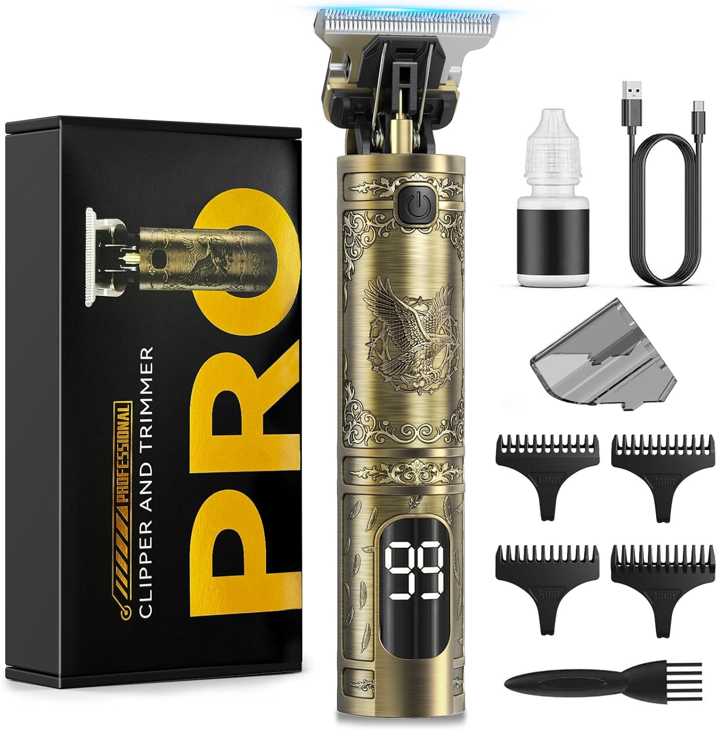 Máquina de Cortar Pelo Hombre, Máquina de Afeitar Hombre Cortapelos Hombre Profesional con Pantalla LED Kit de Peluquería Inalámbrico Recargable USB C Batería Potente para Viajes