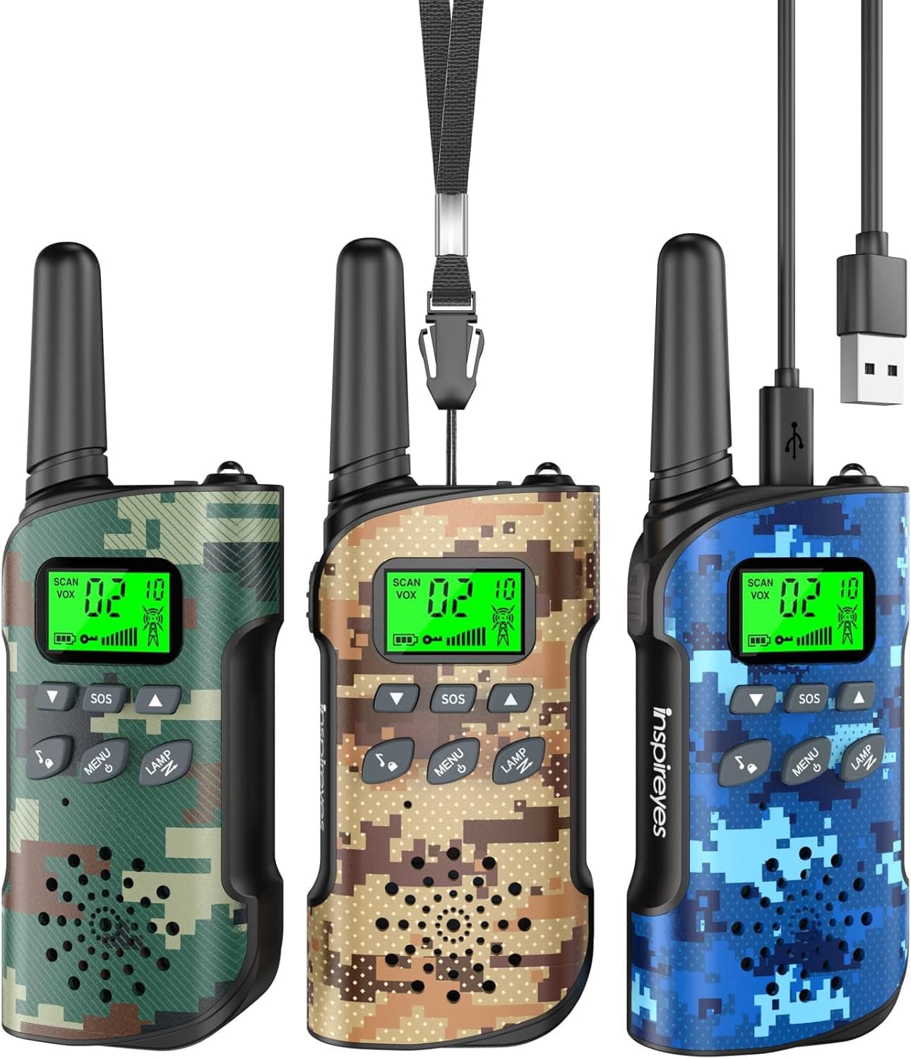 Inspireyes Walkie Talkies Niños Recargables,Regalo Niño Niña,Pack de 3