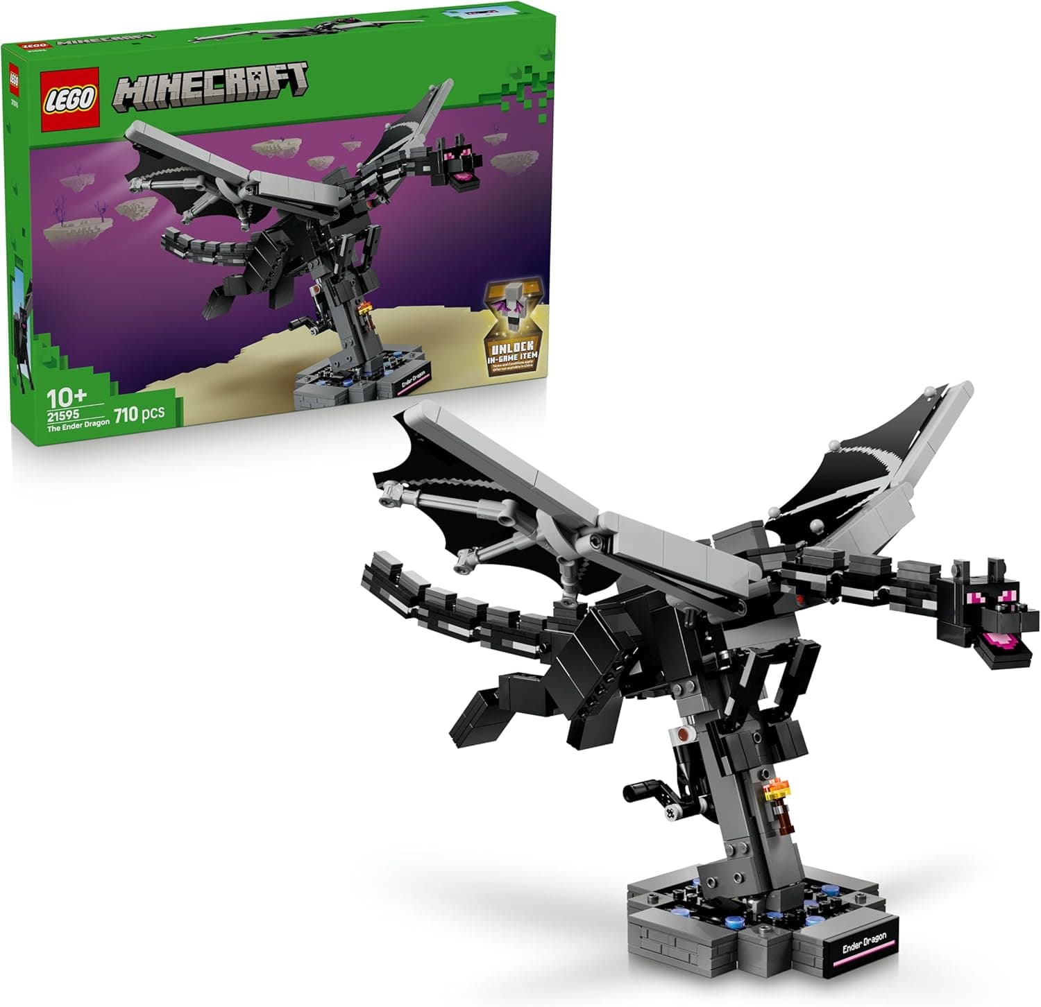 LEGO Minecraft El Dragón Ender – Figura Articulada con Alas Batientes – Juguete Interactivo con Portal de Salida para la Decoración de la Habiatción – Regalo para Niños y Niñas de 10+ Años – 21595