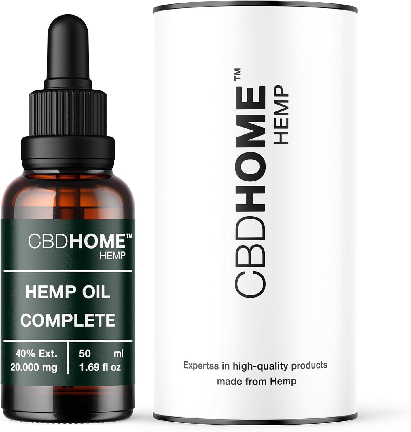 CBHOME Oils - Aceite de Semilla de Cáñamo Max 40% - 50 ml - Base de Coco y Semilla de Cáñamo Ecológico - Prensado en Frío - Sin Aditivos ni Disolventes - 100% Vegetal - Certificado Ecológico UE