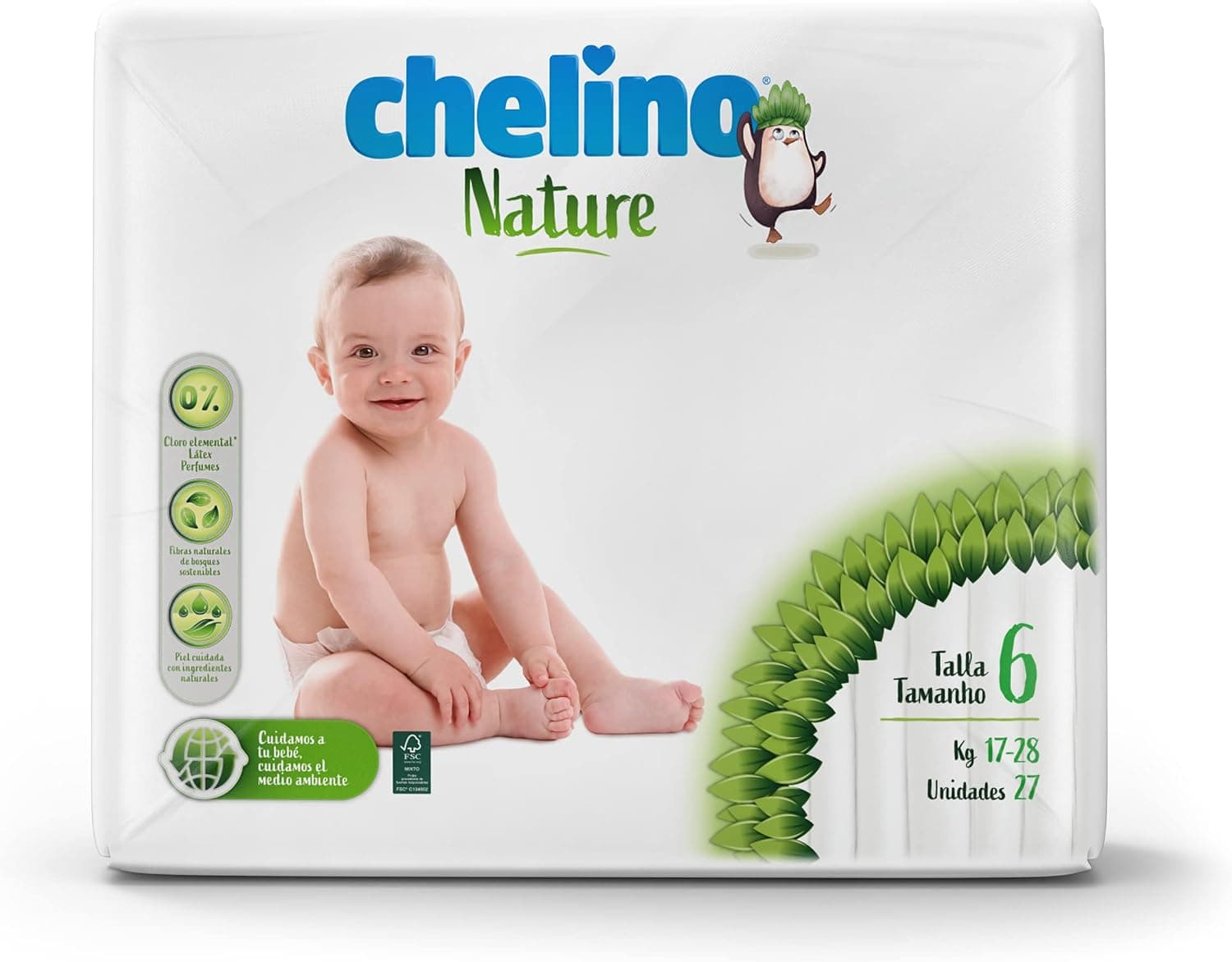 Chelino Nature Pañal Infantil Talla 6 (17-28 kg), 162 Pañales