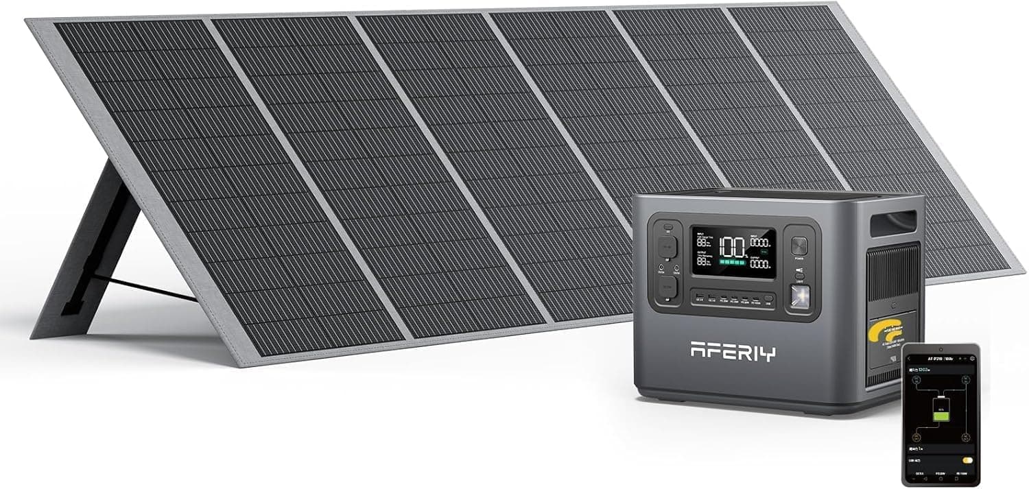 AFERIY Generador Eléctrico Portátil 2400 W Con Panel Solar De 400 W, Batería Nómada Lifepo4 2048 Wh, Recarga En 1,5 H, Enchufe Ue 220-240 V, Función Ups, Para Acampada, Hogar, Oficina