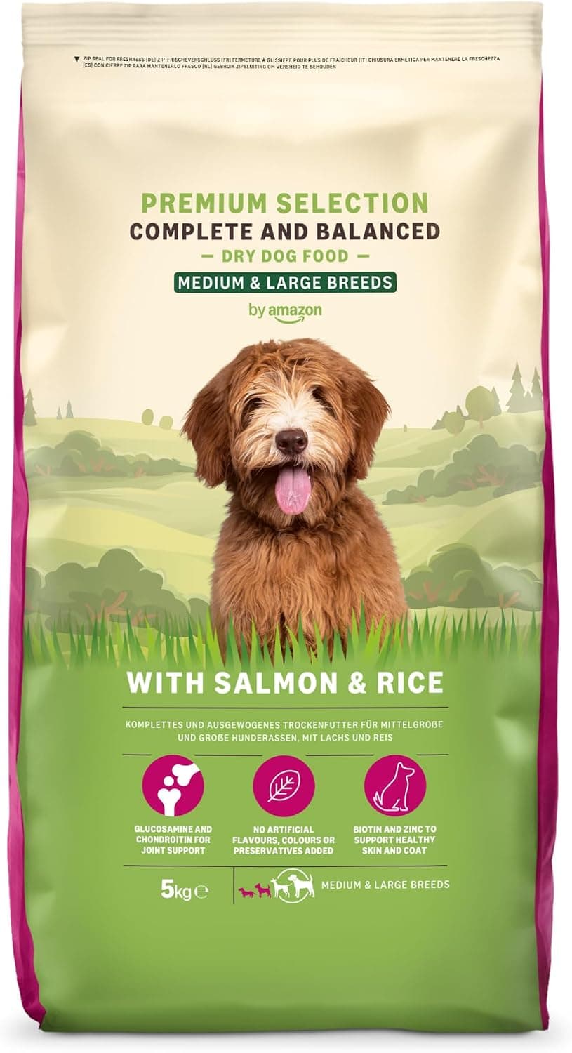 by Amazon Alimento seco Completo para Perros Adultos con salmón y arroz, 5 kg (Paquete de 1) (Anteriormente una Marca Lifelong, el Mismo Producto)