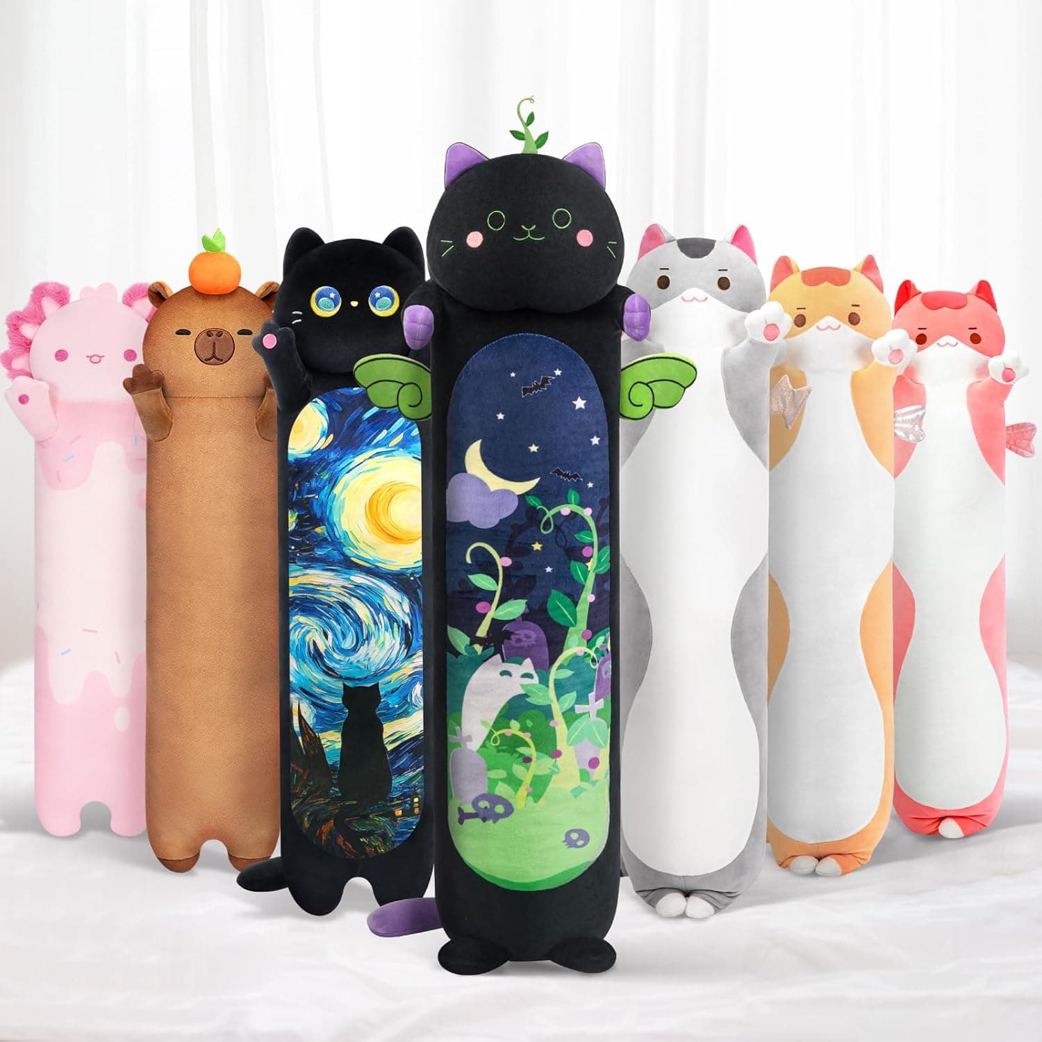 Mewaii Largo Gato de Peluche Negro Almohada Grande 130CM Suave de Gato de Animales Muñecas Que Respira Juguetes Navidad Regalo para Niños