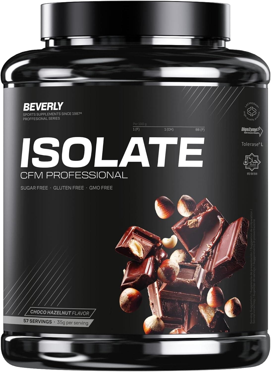 Beverly ISOLATE CFM – Proteína Aislada de Suero Premium (Whey Isolate) | 30 g Proteína | Baja en Lactosa y Sin Azúcares Añadidos | 58 Servicios | Desarrollo Muscular (2 Kg, Chocolate Avellana)