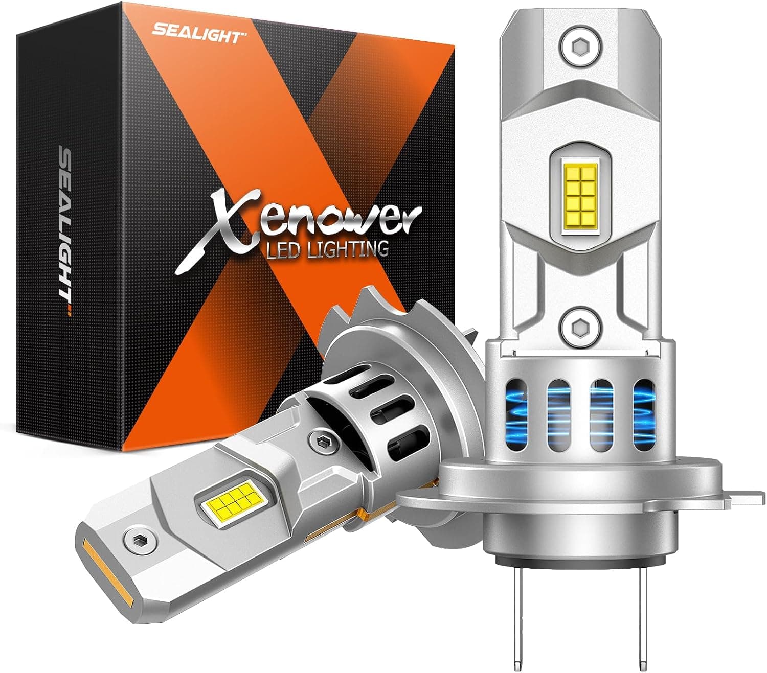 SEALIGHT H7 LED Bombillas 140W 64000LM, tamaño mini 1:1 con ventilador silencioso de 15000 rpm, 1200% luz blanca fría 6500K, Paquete de 2
