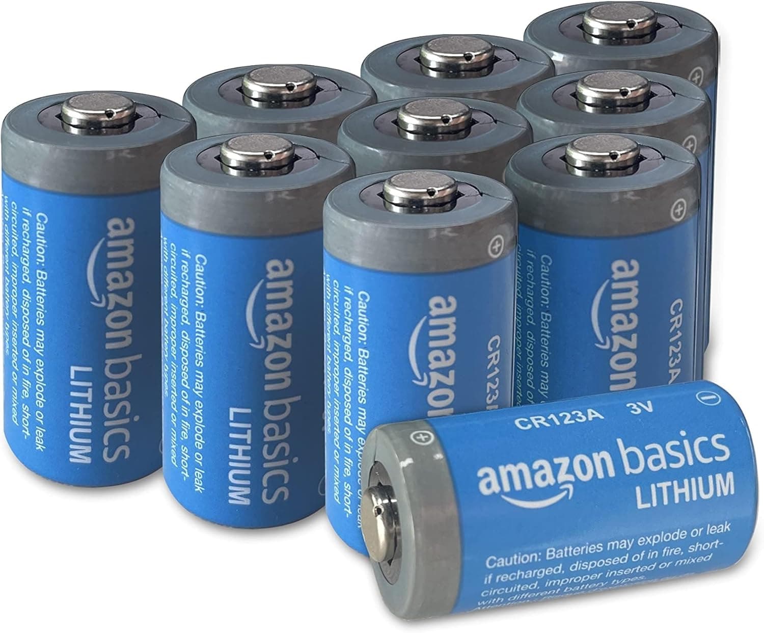 Amazon Basics - Paquete de 10 pilas de litio CR123A de 3 V, vida útil de 10 años