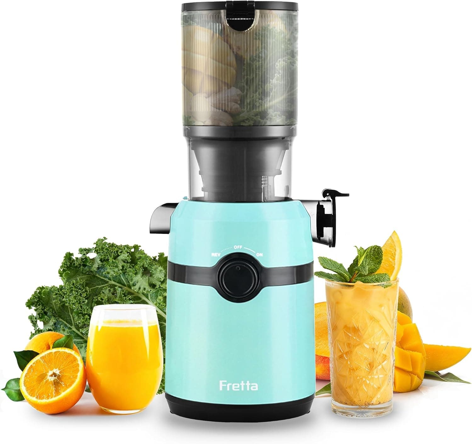 Fretta Extractor de Zumos y Verduras, Apertura de 108MM y Capacidad de 1L, Licuadora Prensado en Frio para Verduras Frutas Enteras, 200W Slow Juicer Machine, Fácil Montaje y Limpieza, Sin BPA(Azul,1L)