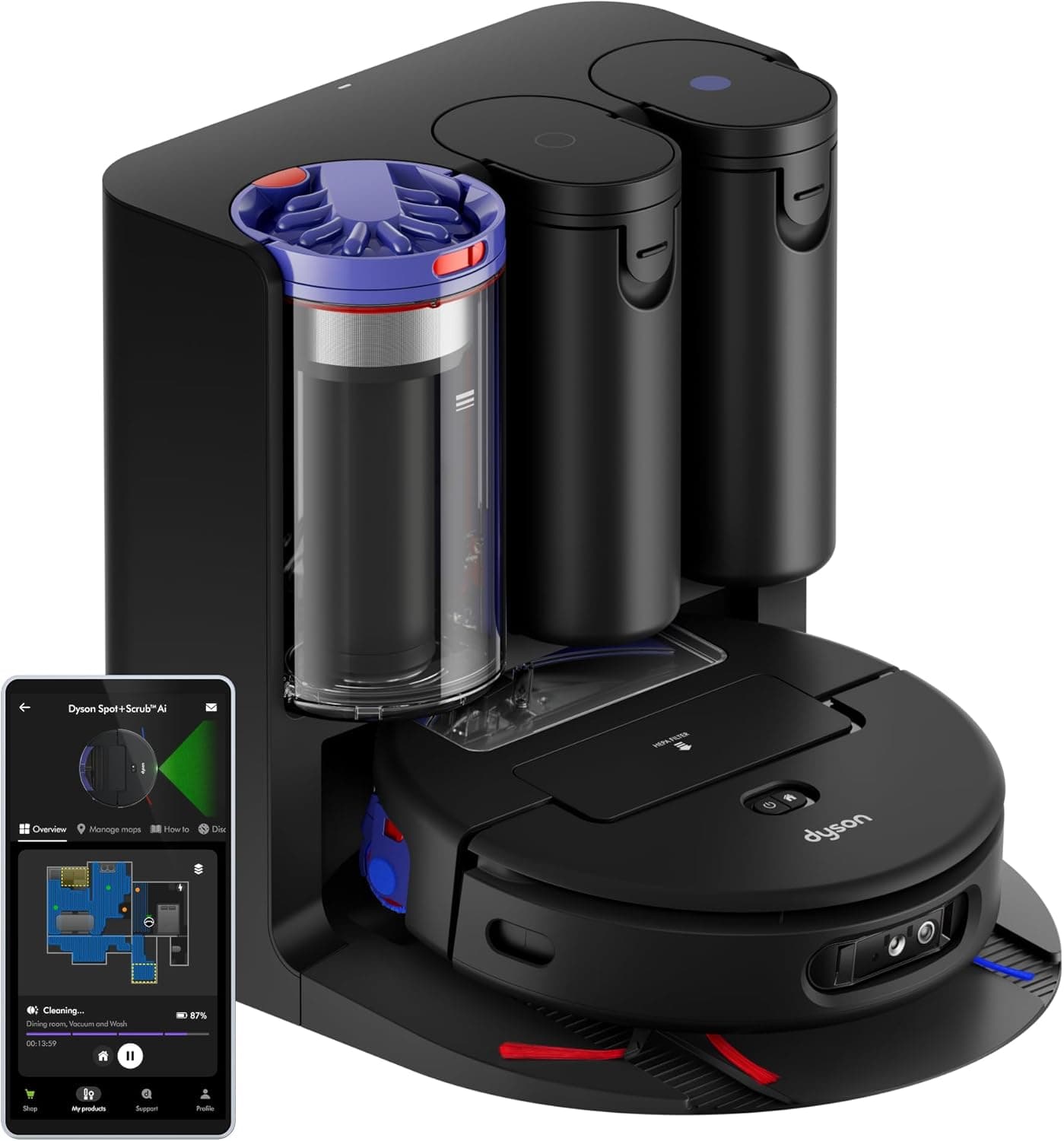 Dyson Spot+Scrub™ AI Robot Aspirador y Fregona, Luz Verde Detecta Manchas