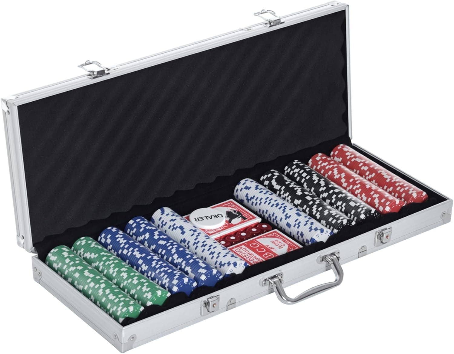 HOMCOM Maletín de Poker de Aluminio 500 Fichas 55,5x22x6,5 cm Multicolor