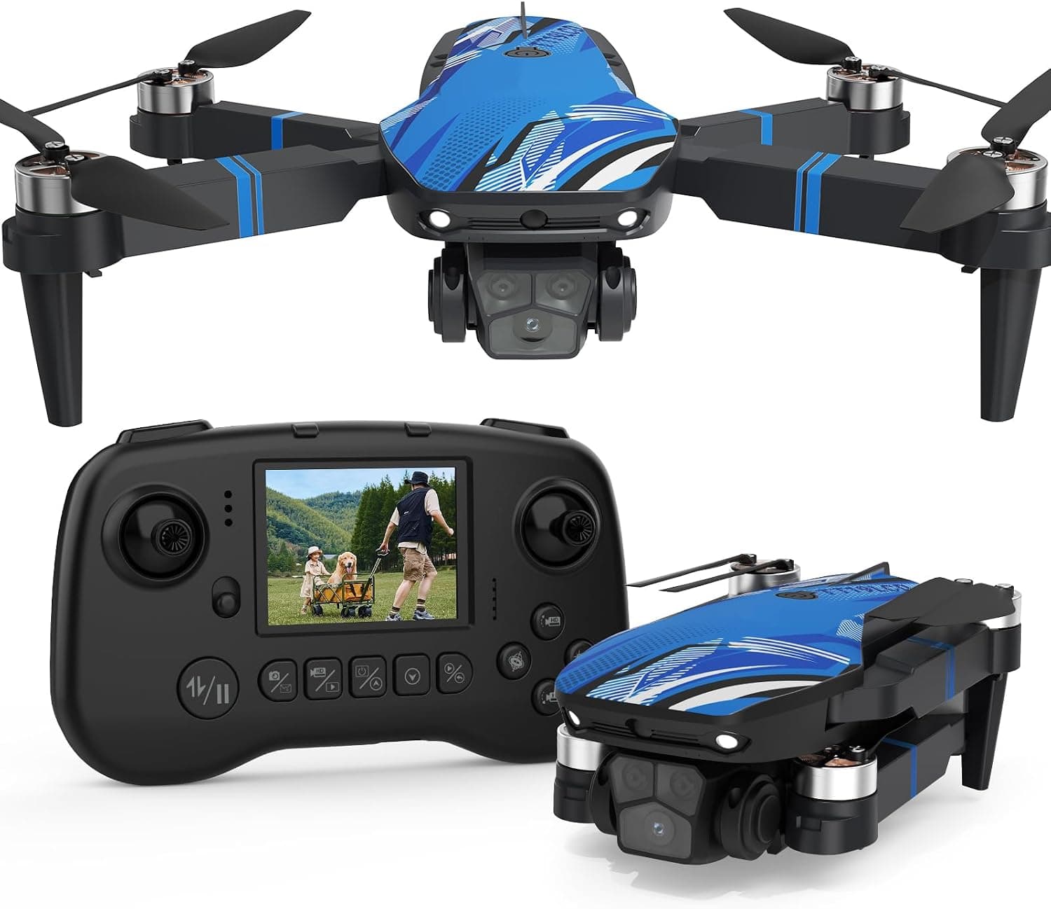 Dron con Cámara para Principiantes, Mando a Distancia con Pantalla LCD, FPV Vídeo Mini Drone, Esquiva de Obstáculos en 270°, 3D Flips, RC Cuadricóptero plegable, Tarjeta SD hasta 32GB