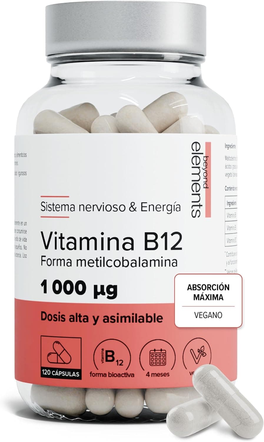 Vitamina B12 1000 μg Metilcobalamina – Antifatiga – Vegana – 4 Meses