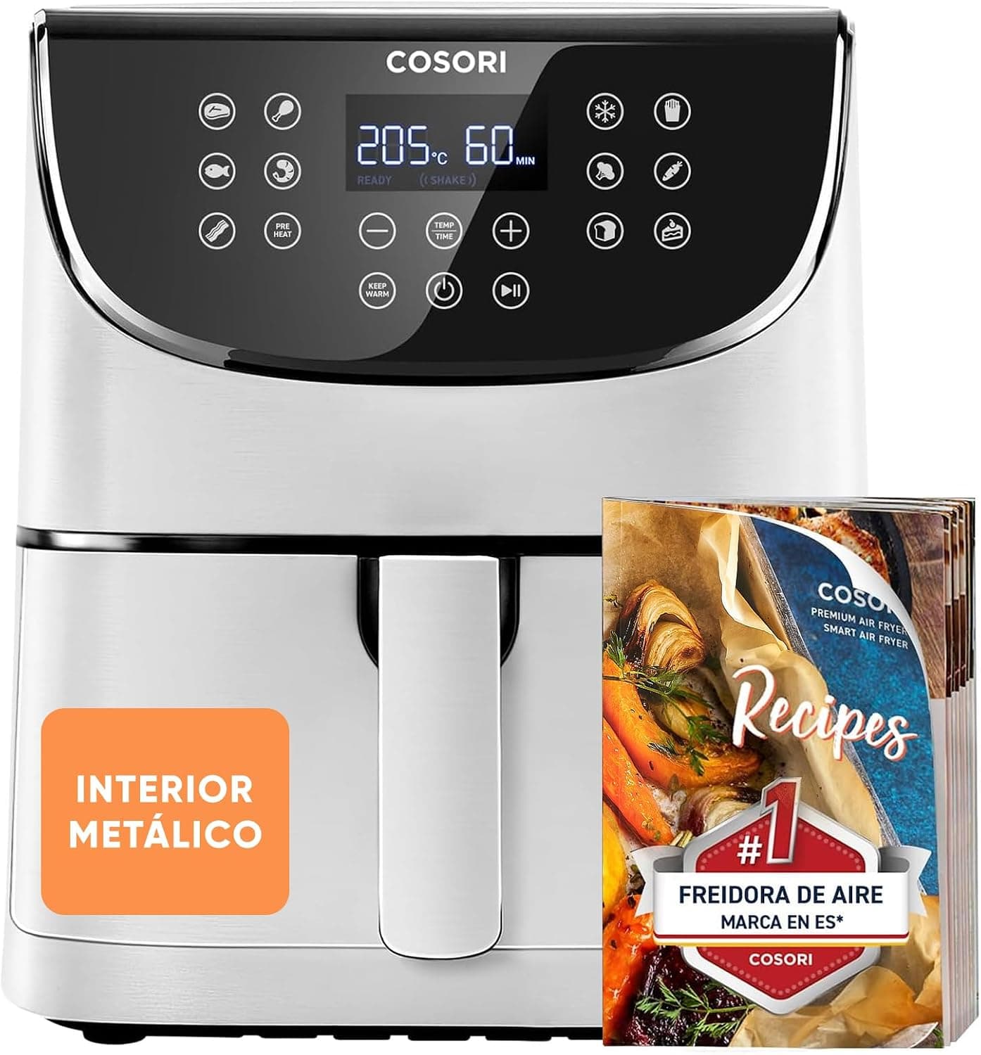 Cosori Freidora de Aire 5,7L, Interior Metálico, 11 Modos, 97% Sin Aceite