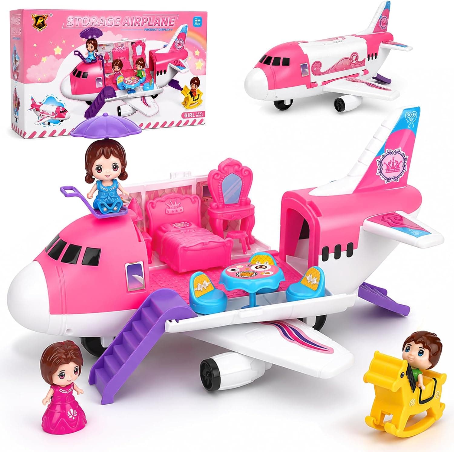 m zimoon Avión Juguete Rosa de Transporte para Niñas con Figuras