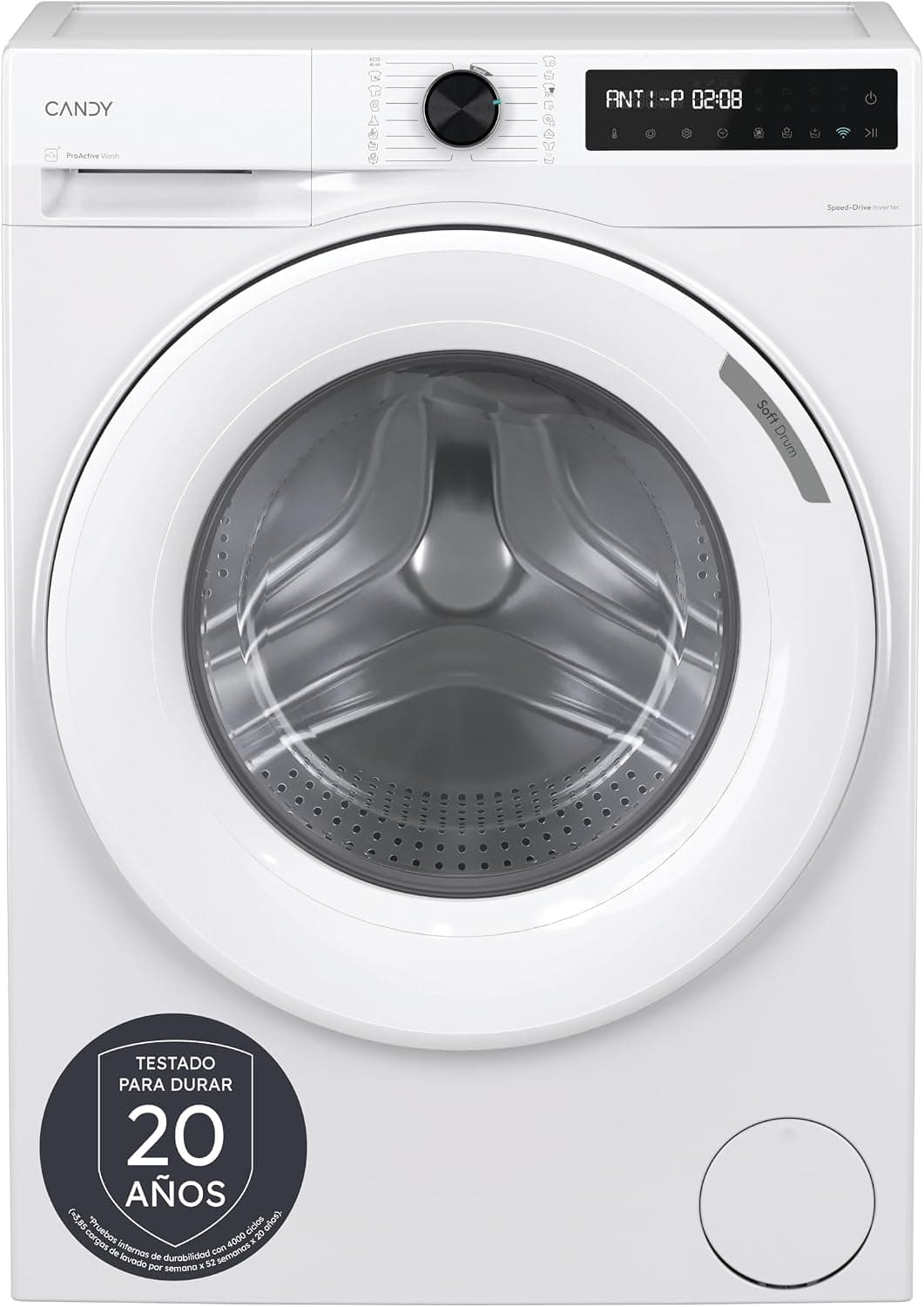 Candy ProWash 500 BR 48SL6-S, Lavadora 8 KG, 1400 RPM, Display Digital, Conectividad WIFI, 16 Ciclos, Motor Inverter SpeedDrive, Inicio Diferido 24H, Bloqueo Infantil, 49cm de Fondo, 72 DB, Blanco