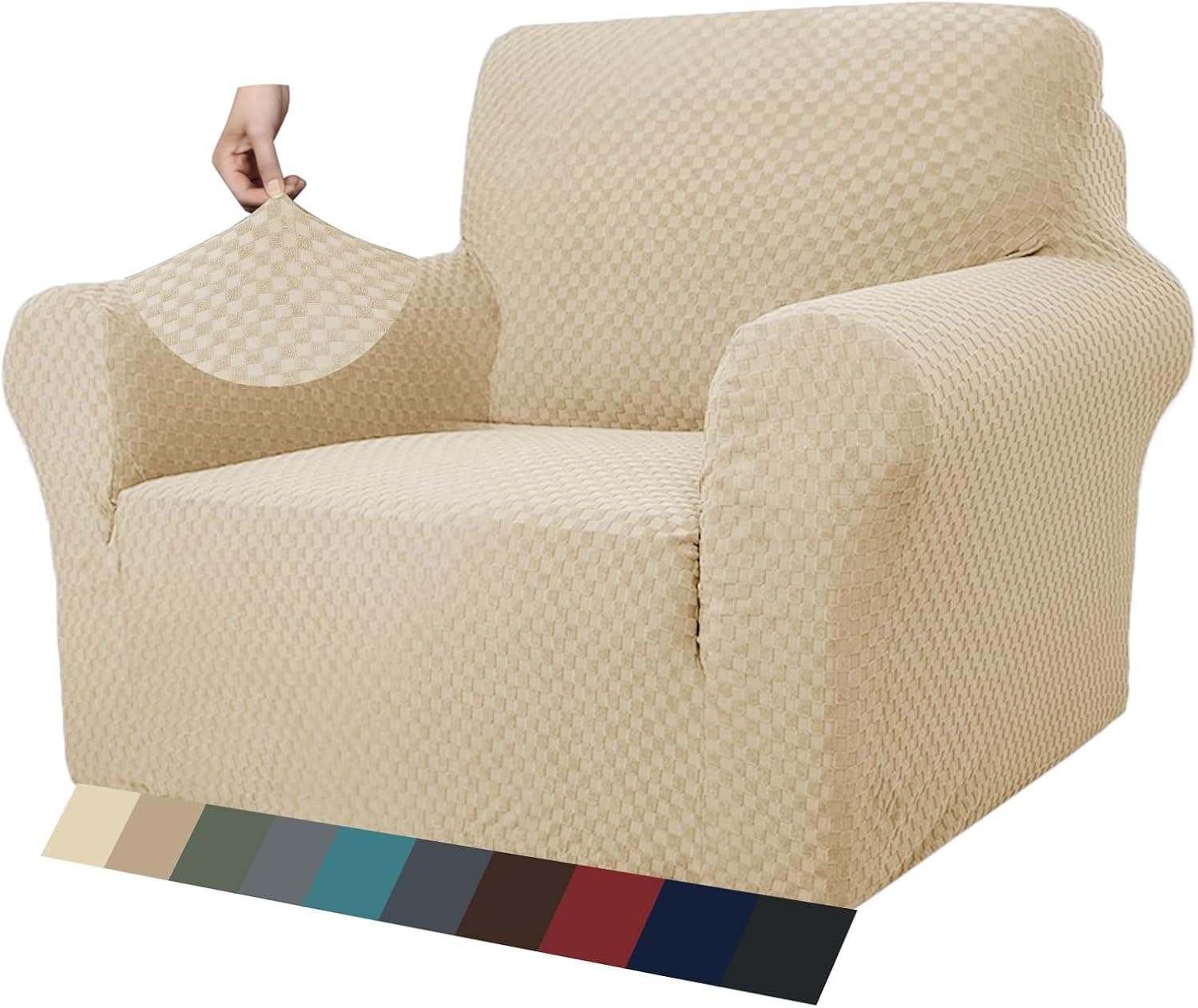 MAXIJIN Funda Nueva Jacquard para Silla de Sala, Super Elástica Antideslizante con Brazos, Amigable con Mascotas, Protector 1 Pieza para Sillón (1 Plaza, Beige Claro)