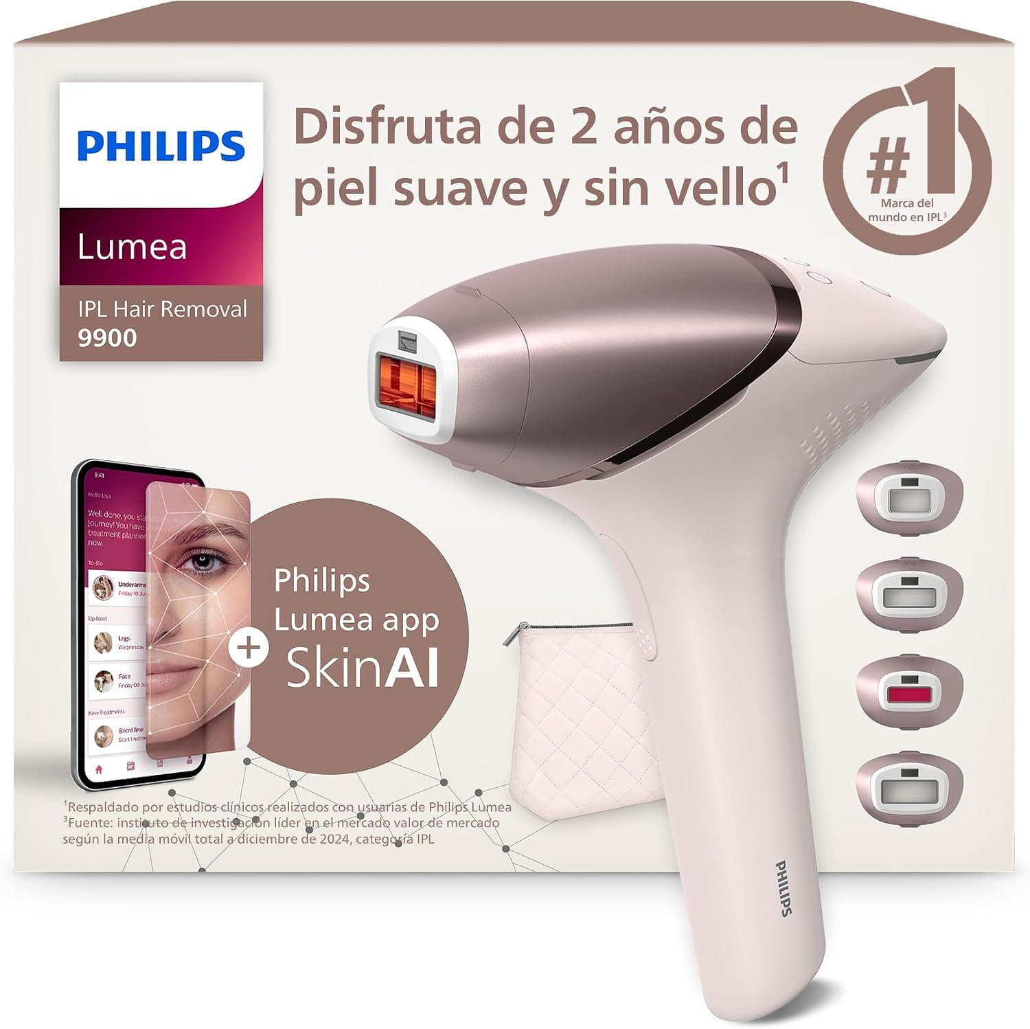Philips Lumea Serie 9900, depiladora IPL con Inteligencia Artificial, tratamiento personalizado, 4 accesorios para el cuerpo, la cara, la zona del bikini y las axilas, con cable y sin cable, BRI951/00