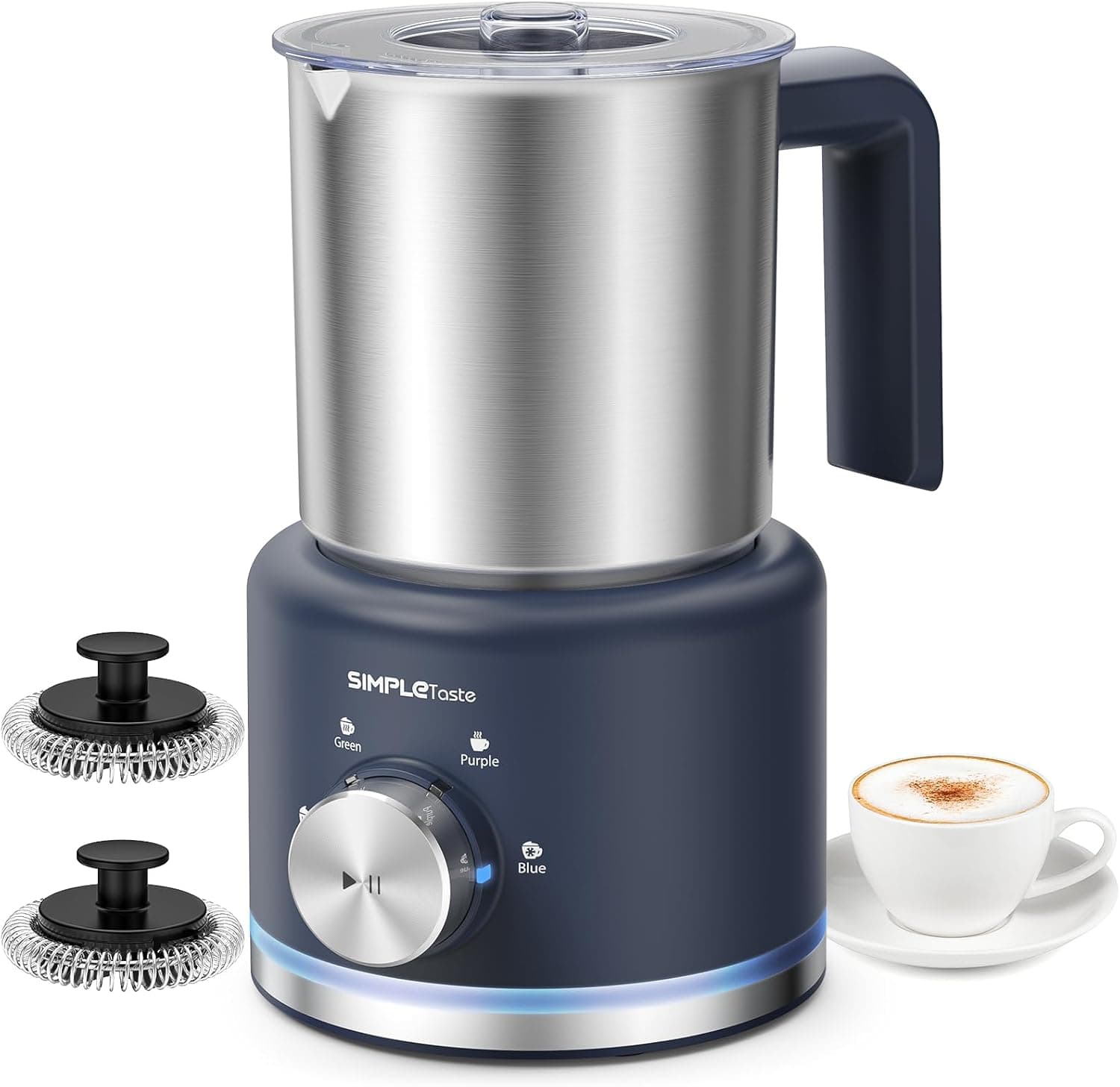 SIMPLETASTE Espumador de Leche Eléctrico 4 en 1 con Jarra Desmontable