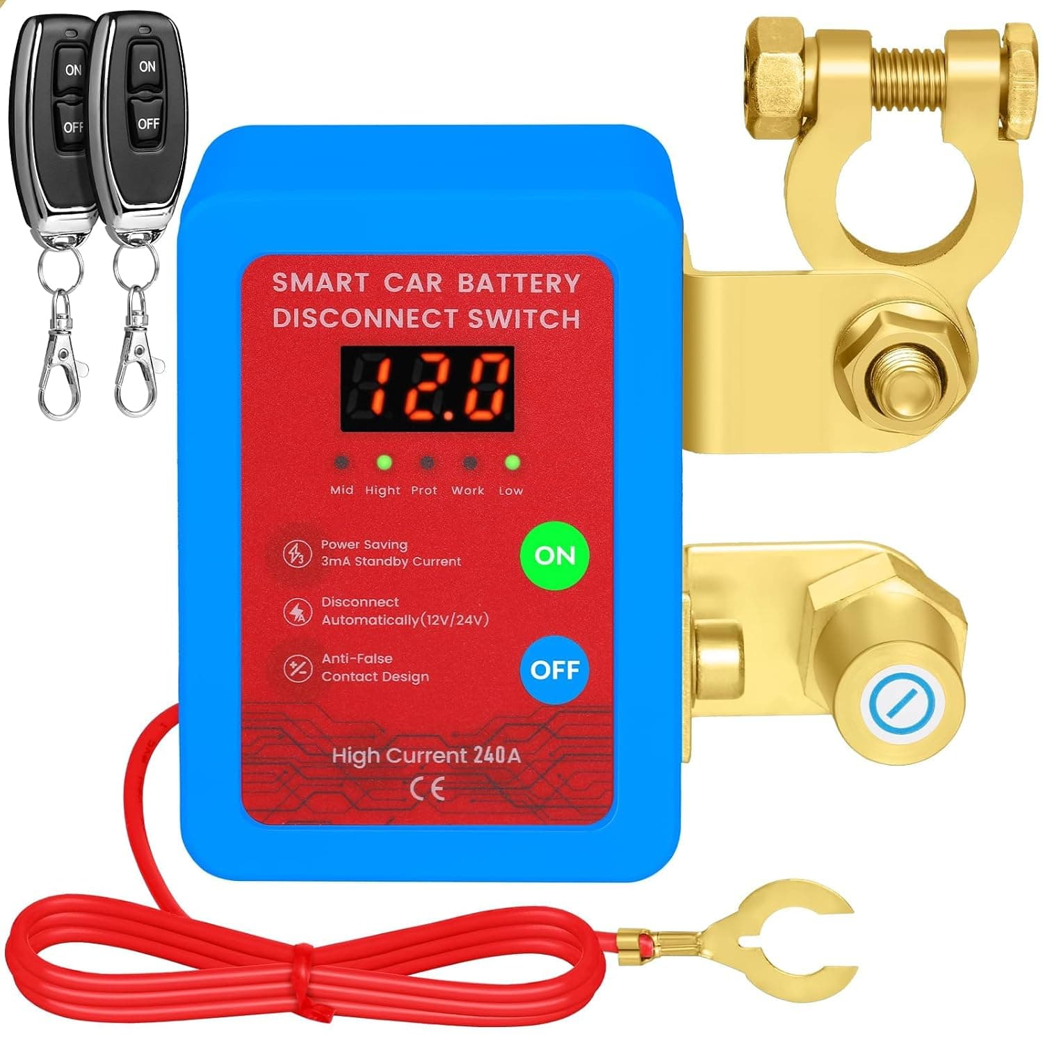 Desconectador de Bateria Coche 240A, Corta Corriente Bateria 12V Coche, Interruptor de Desconexión de Batería Remota con 2 Telecontrol, Interruptor de Batería para Coche Camión RV ATV