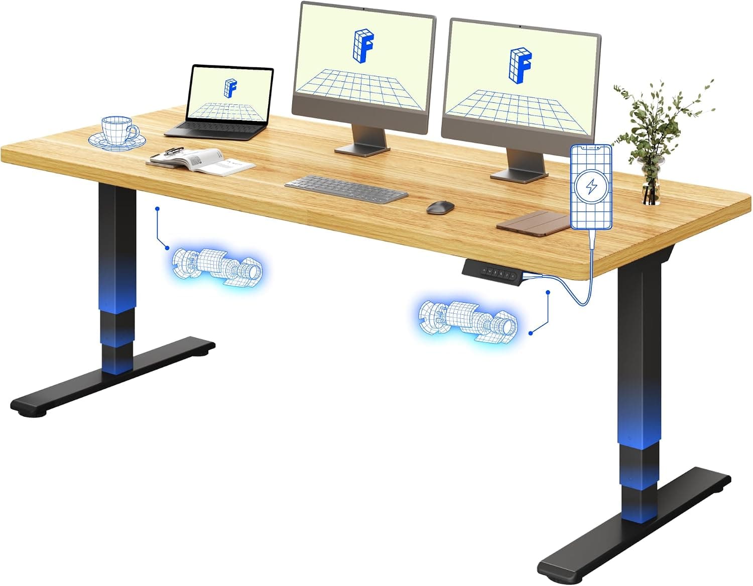 FLEXISPOT E5 Plus Escritorio Elevable 180x80, Doble Motor, USB