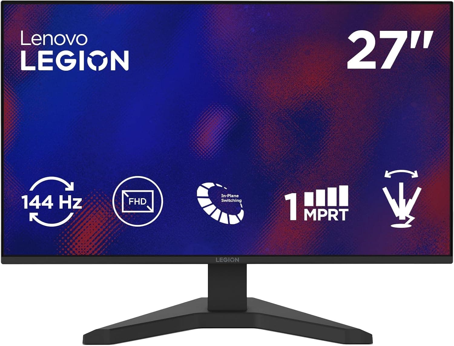 Lenovo Legion R27s - Monitor Gaming FHD 27" (IPS, Tasa de Refresco 144 Hz, Tiempo de Respuesta 1 ms, 16:9, HDMI 2.1 - DP 1.2, VESA Media Sync, Montaje VESA 100 mm, Soporte Inclinable) Negro