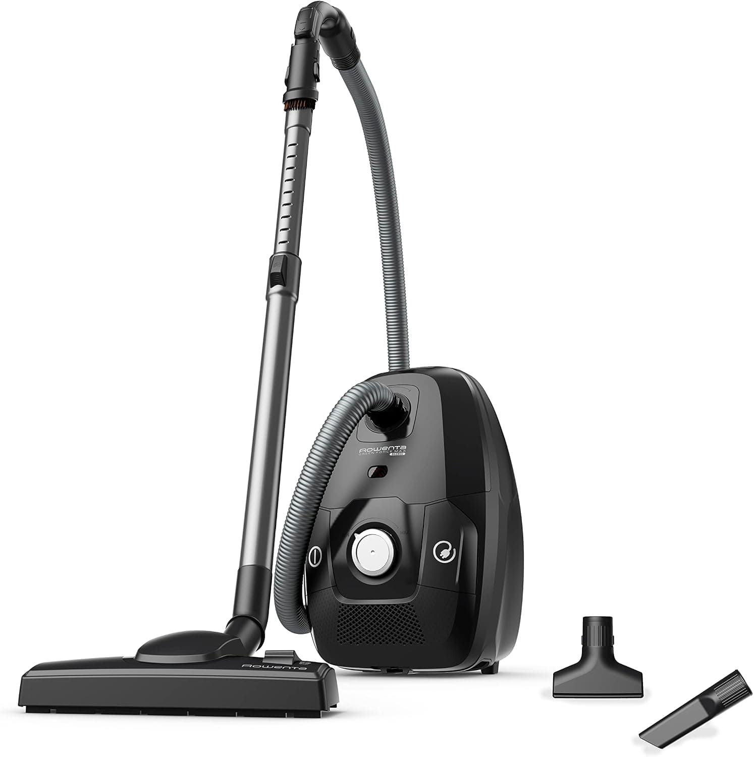 Rowenta Force Max Silence - Aspirador con bolsa de 900 W, hasta un 82% reciclable, gran filtración HEPA más de 99,98%, depósito de 4,5 L, cable de 8,4 m, incluye accesorios tapicerías, negro