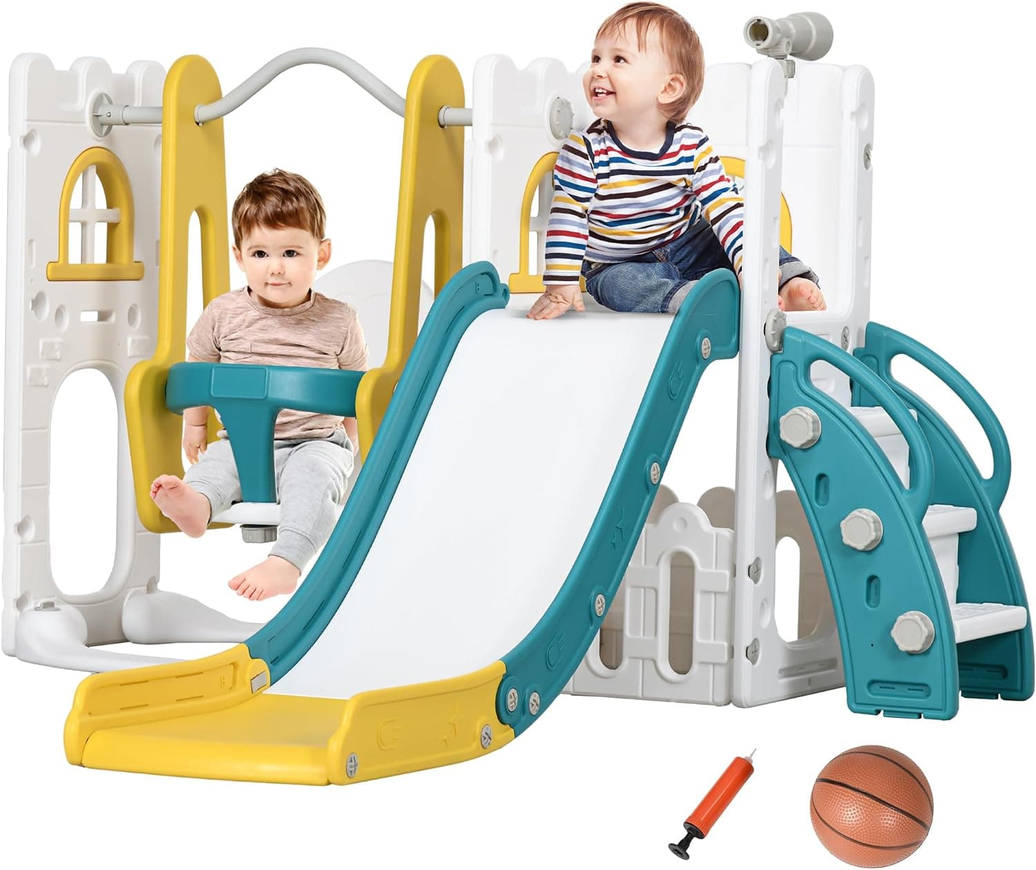 AIYAPLAY Tobogán Infantil 6 en 1 con Columpio para Interior Multicolor