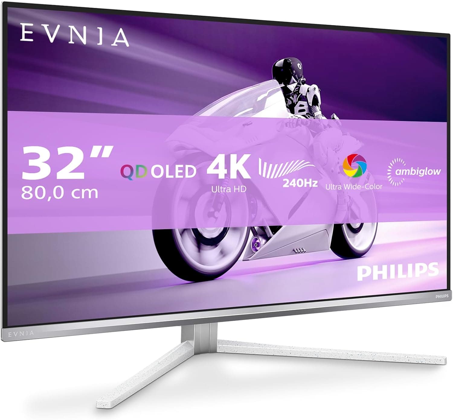 PHILIPS Evnia 32M2N8900AM Gaming Monitor 32" 240Hz Panel QD-OLED, 0.03ms GtG, HDR400 TB, Adaptive Sync, G-Sync Comp. Altavoces, Altura Ajustable (3840x2160 HDMI 2X 2.1 DP1x 1.4 USB Hub) Plateado